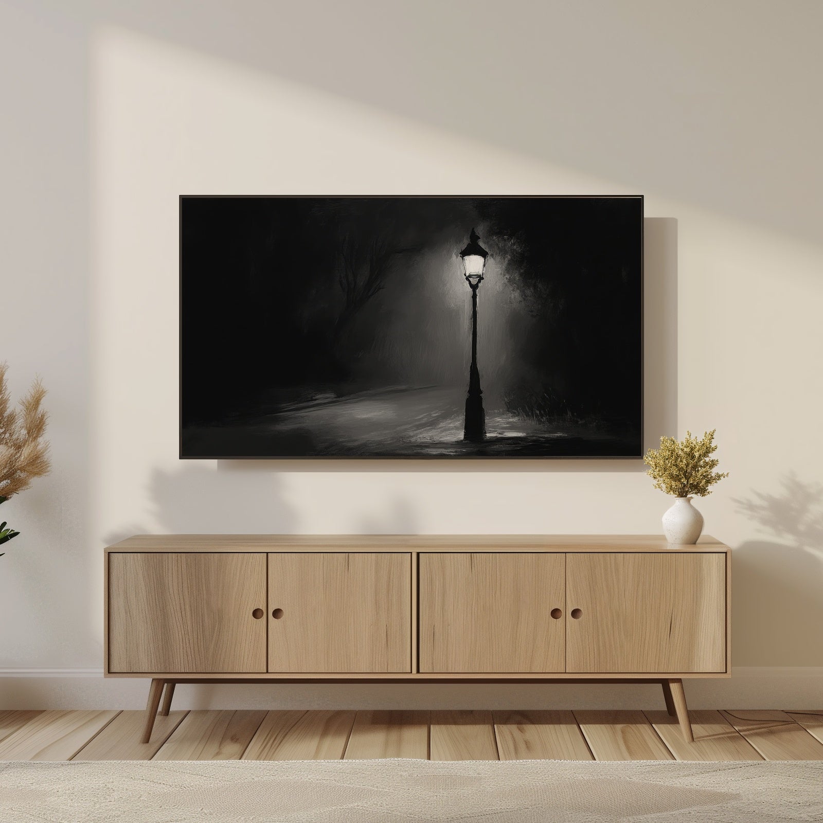 Black and White Frame TV Art in Living Room