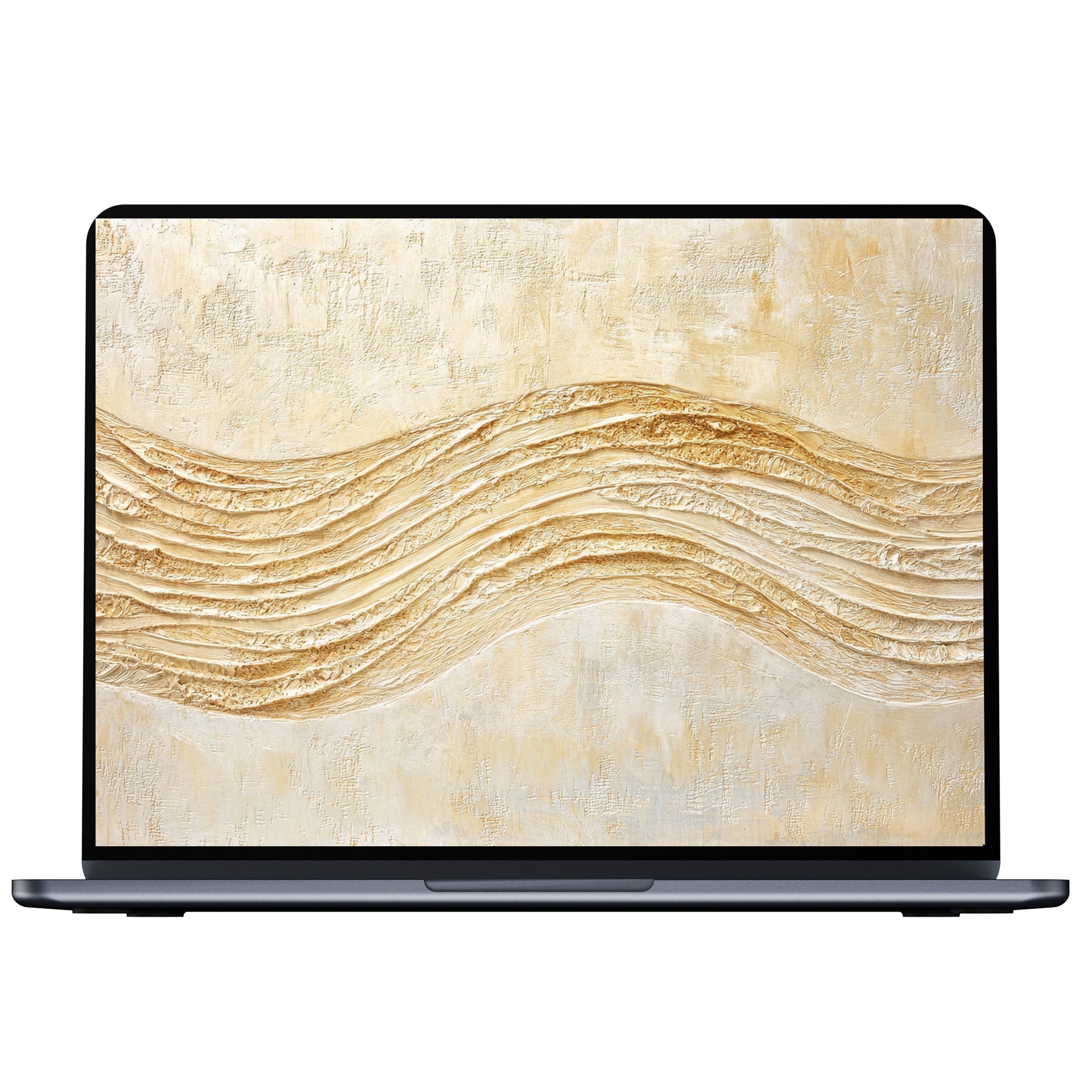 Boho desktop wallpaper in sandy beige tones creates an elegant, calming wave texture for PC and laptop users, digital download available