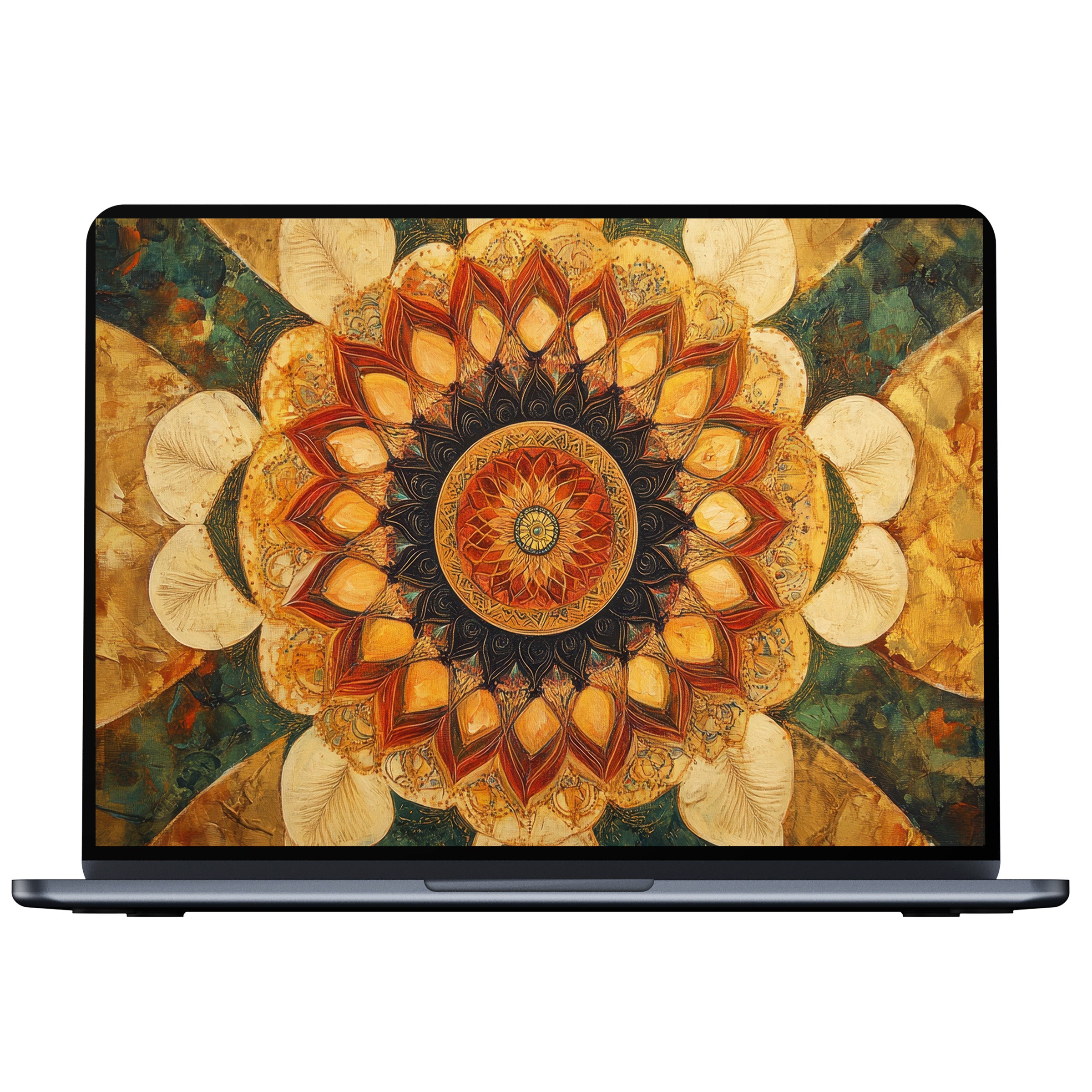 Boho desktop wallpaper featuring a vibrant mandala in warm earthy tones inspires calm and elegance, perfect for PC and laptop digital download