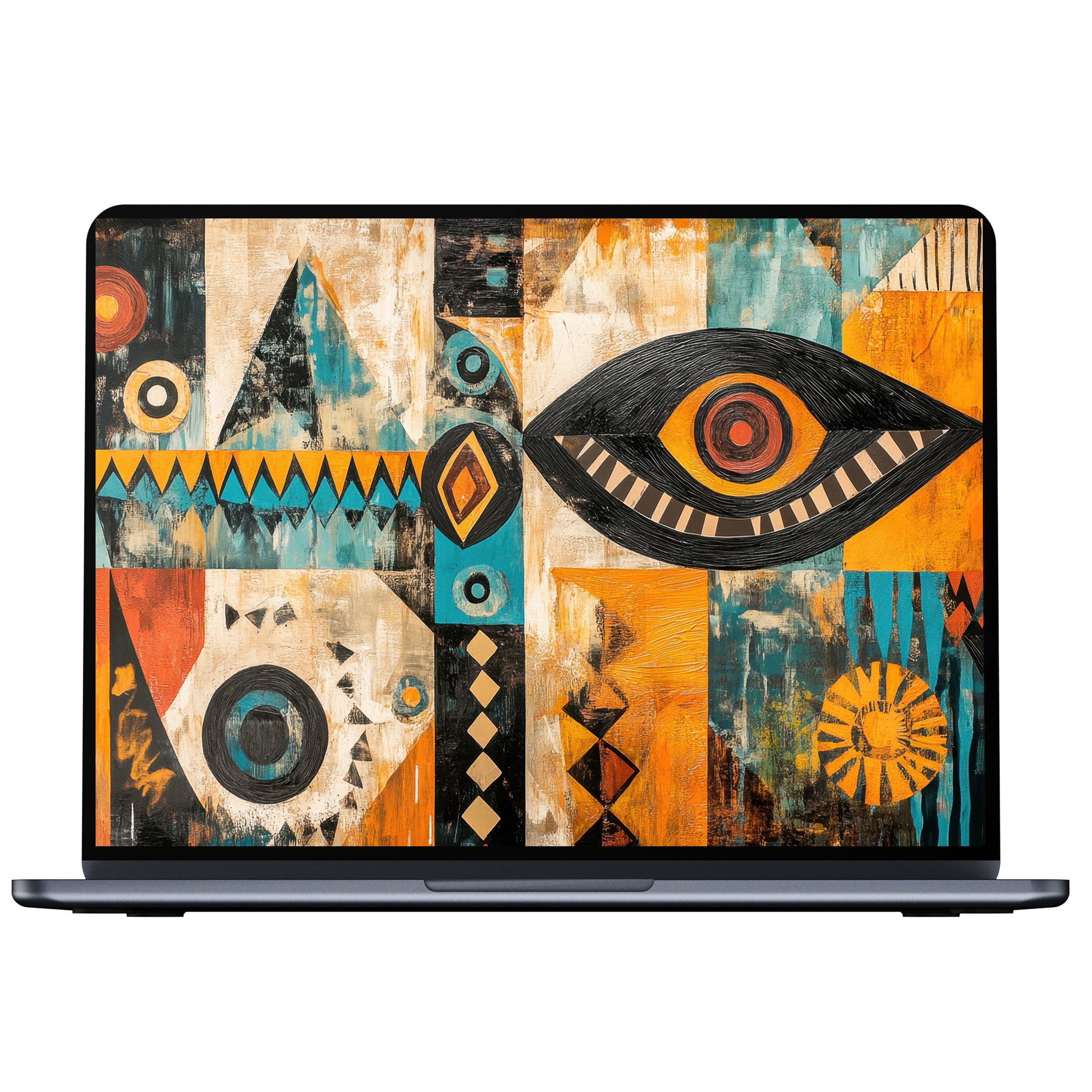 Boho desktop wallpaper showcases vibrant abstract shapes and earthy tones offering a calm digital download for PC and laptop screens