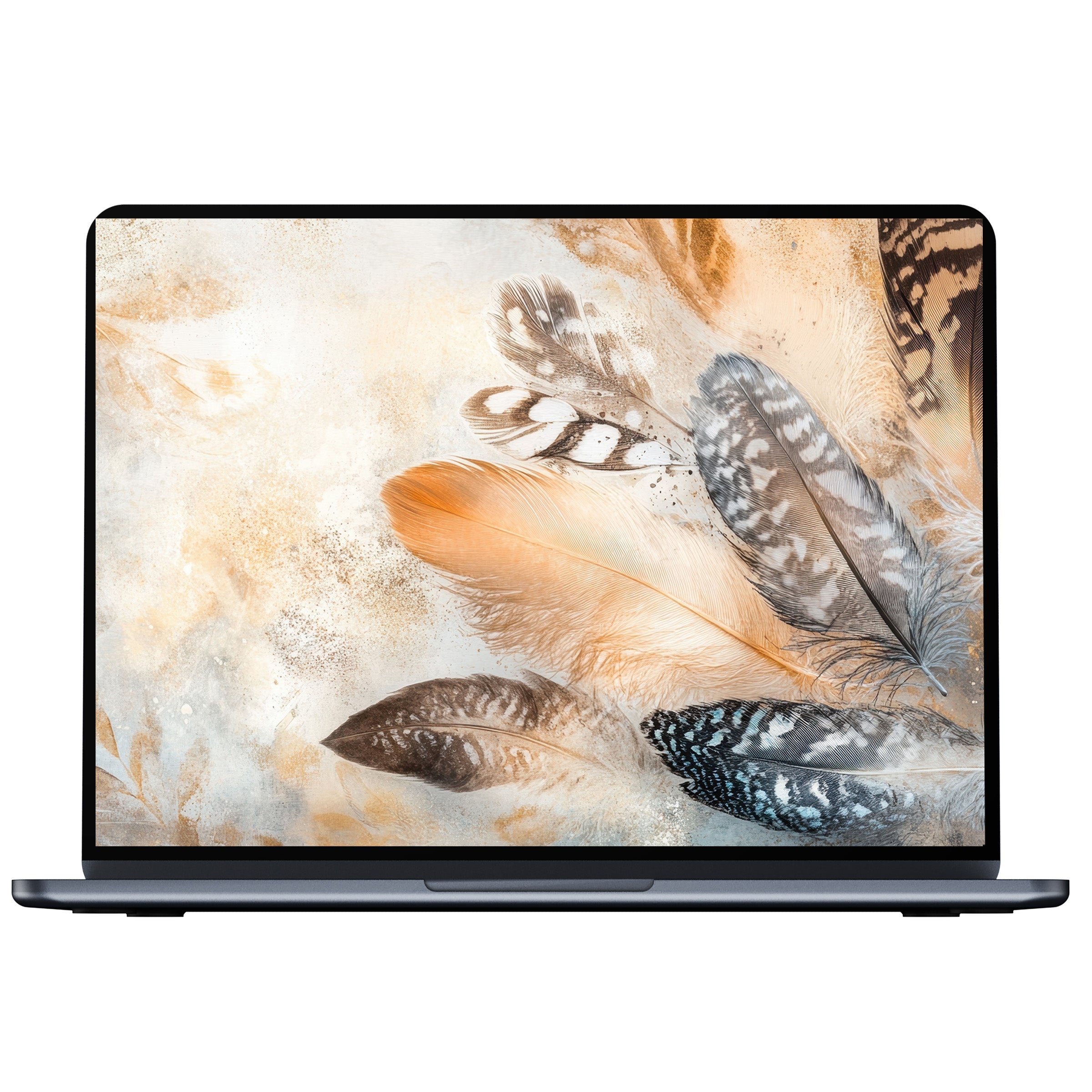 Elegant boho desktop wallpaper featuring soft earthy feathers creates a calming digital download for PC, laptop, and Mac users