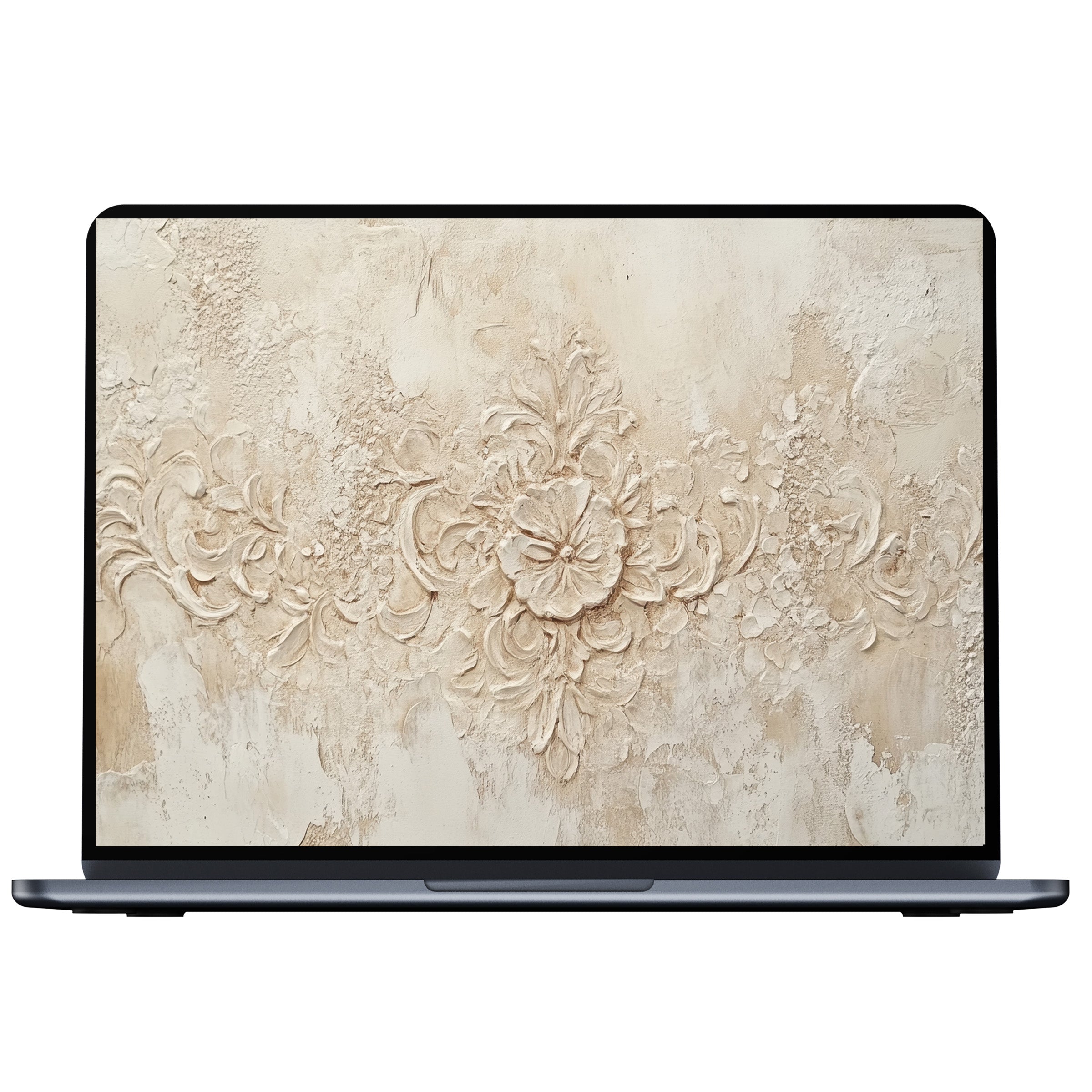 Boho desktop wallpaper digital download features elegant floral textures in soft beige tones for a calming PC, laptop, or Mac display