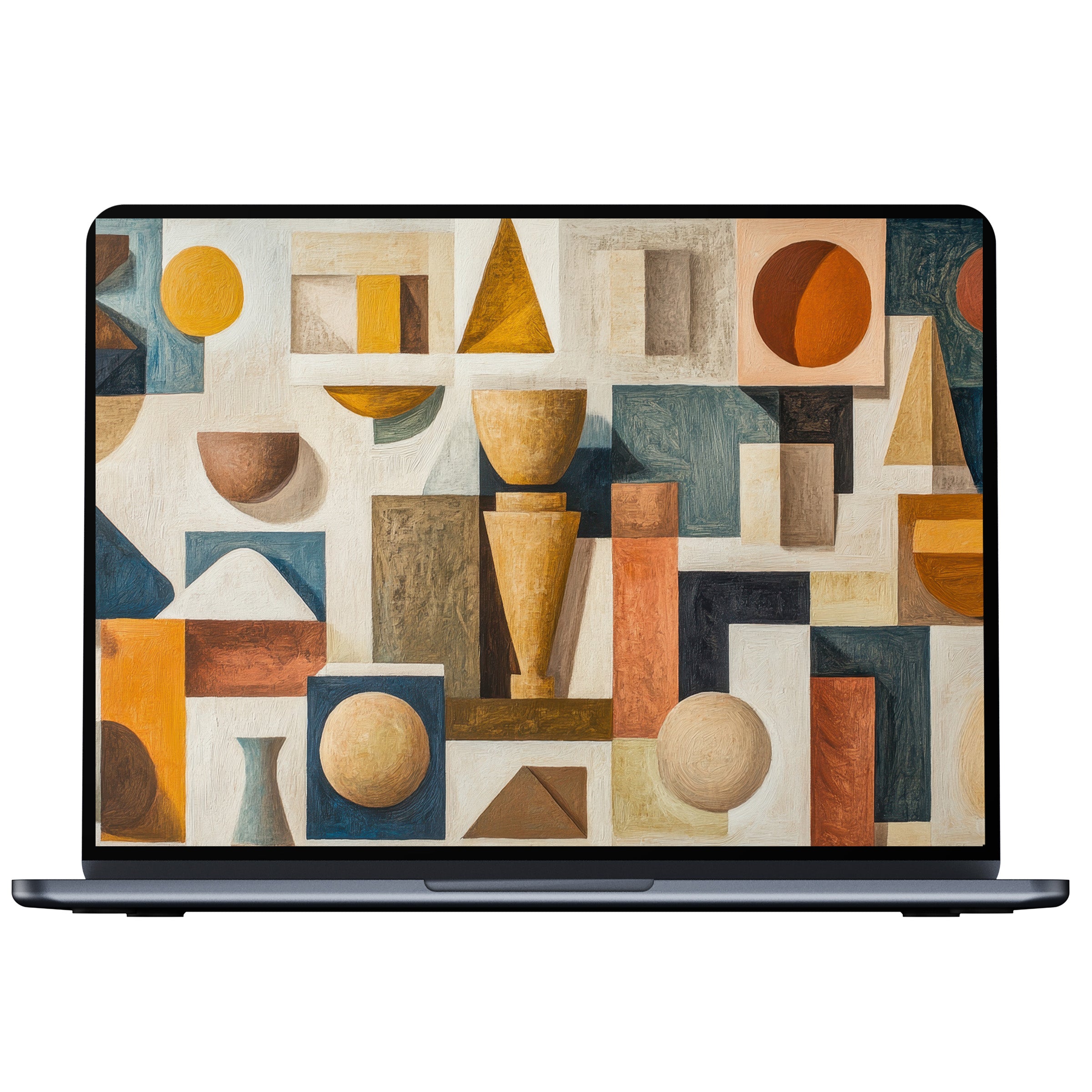 Boho desktop wallpaper with geometric shapes in earthy tones inspires calm and fits PC, Laptop, Mac digital download available