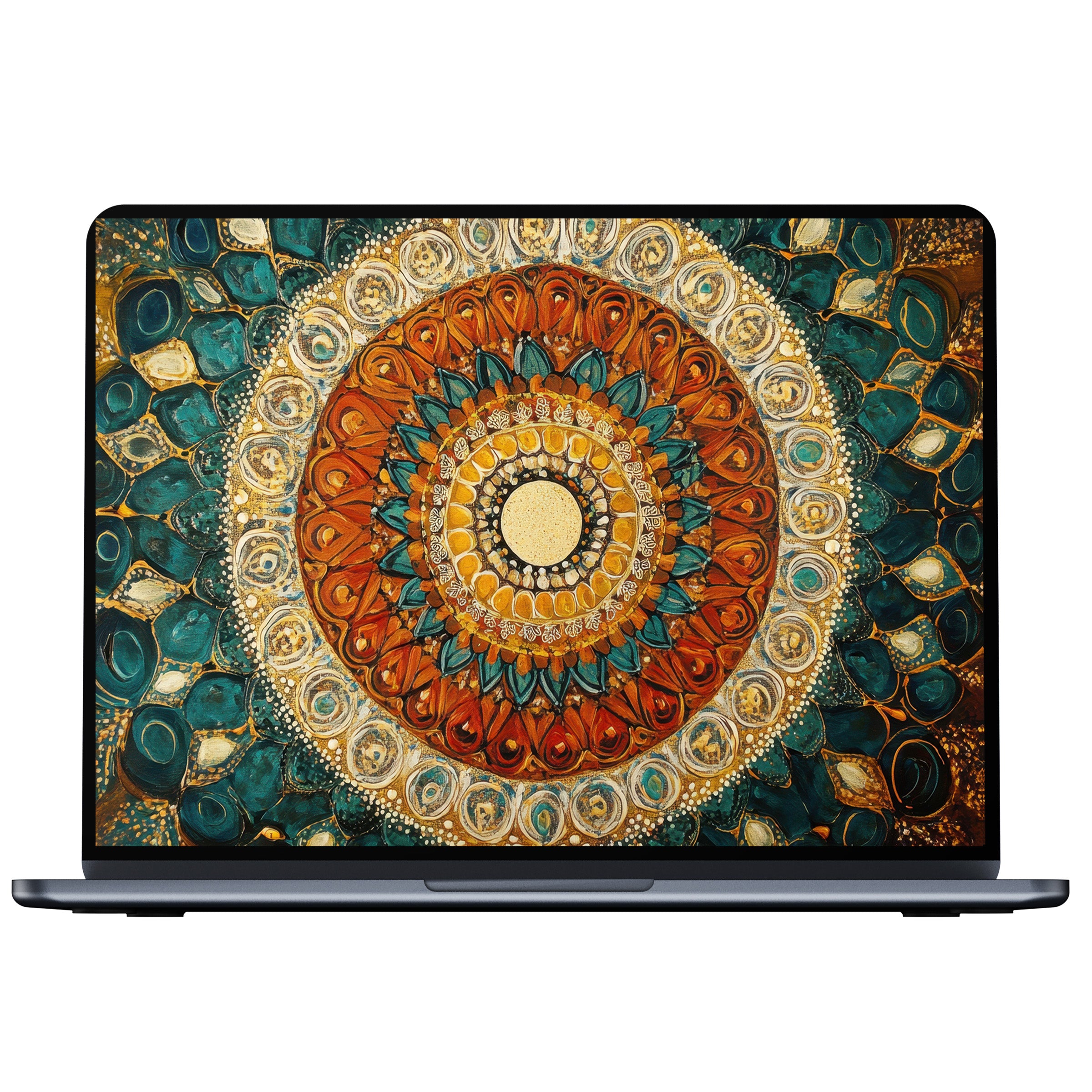 Elegant boho desktop wallpaper as a digital download features intricate mandala patterns in rich earth tones ideal for PC and laptop