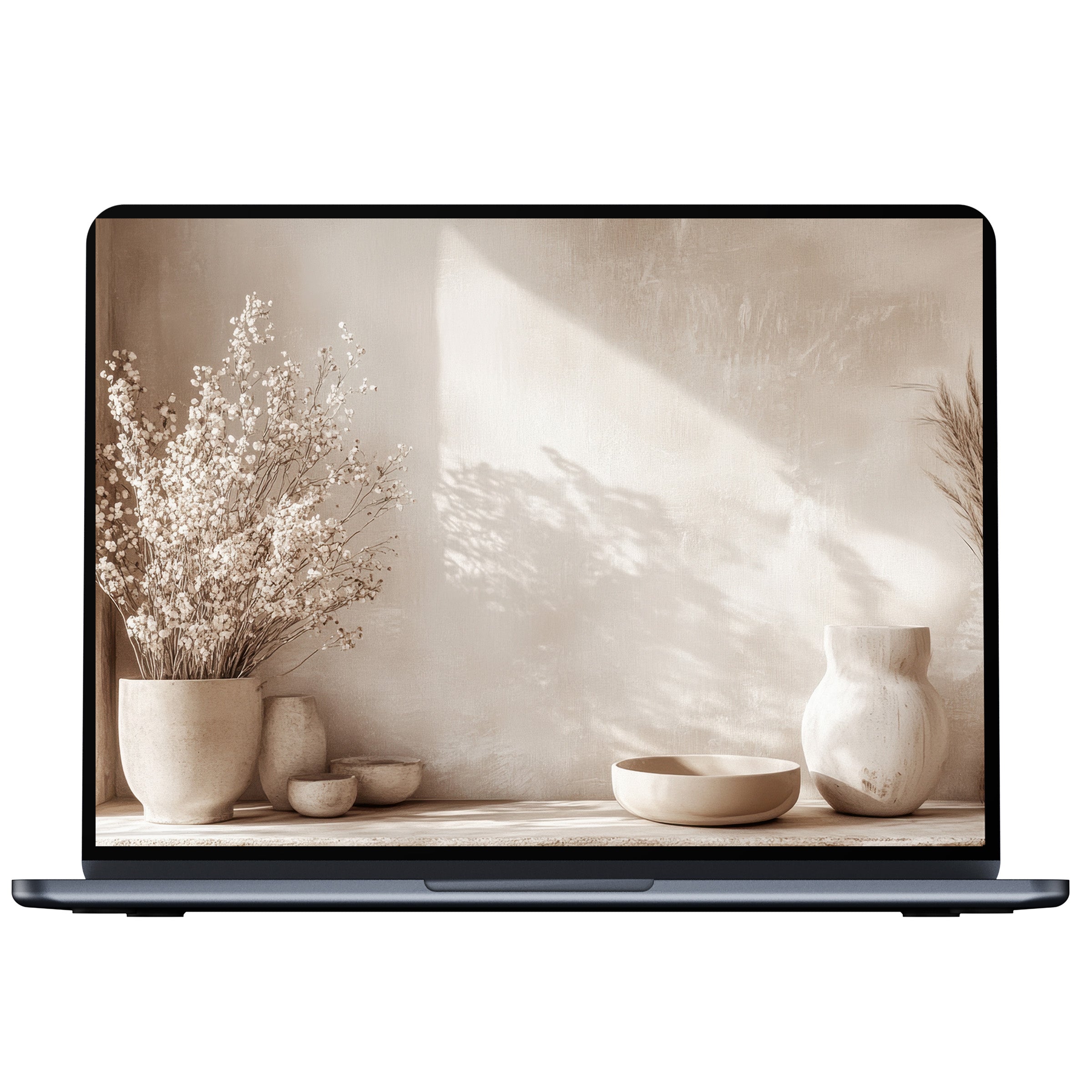 Elegant boho desktop wallpaper with serene beige tones and dried flowers for PC, laptop, or Mac digital download tranquility