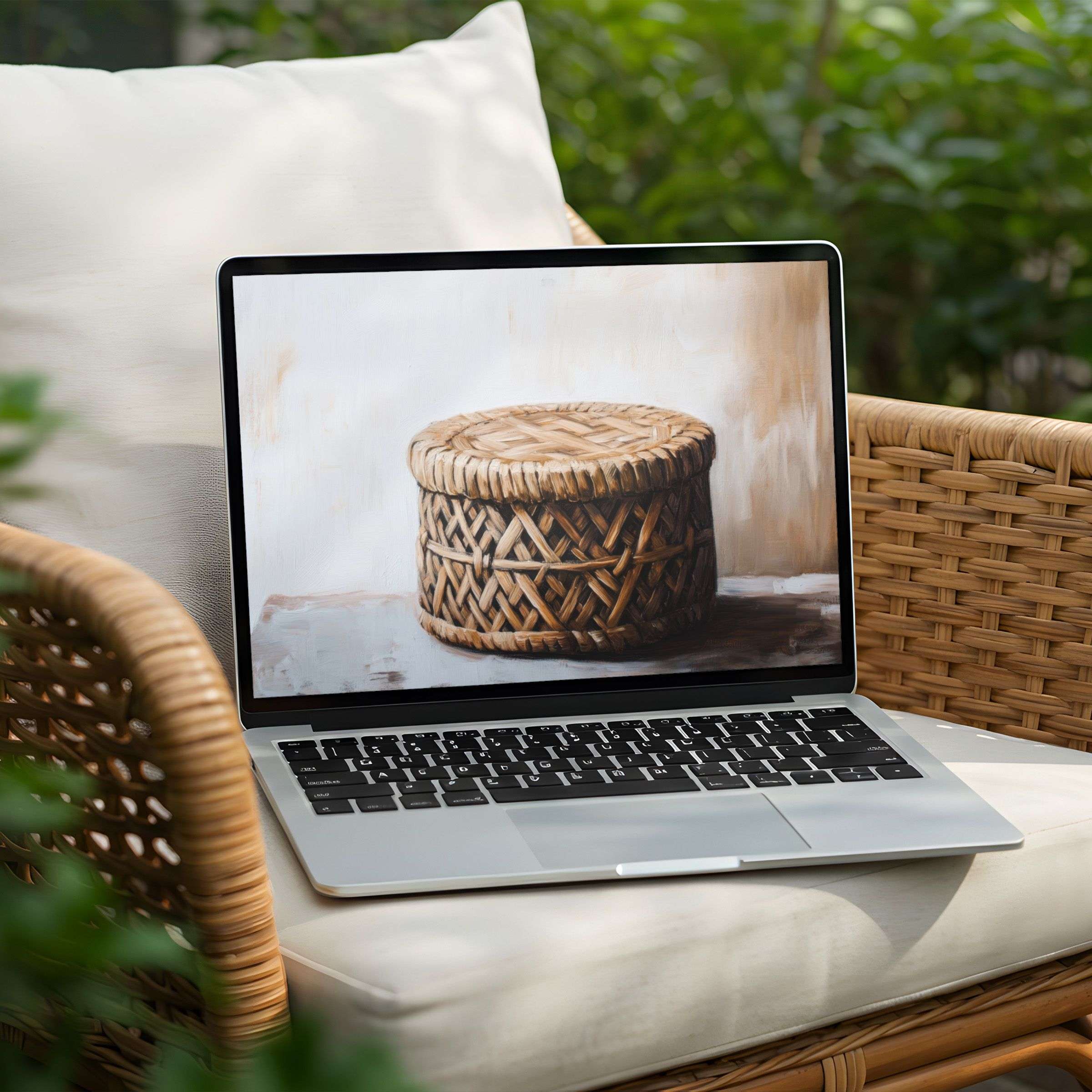 Woven basket art adds calm elegance to your PC or Laptop desktop background, available as an instant download for inspired mindfulness