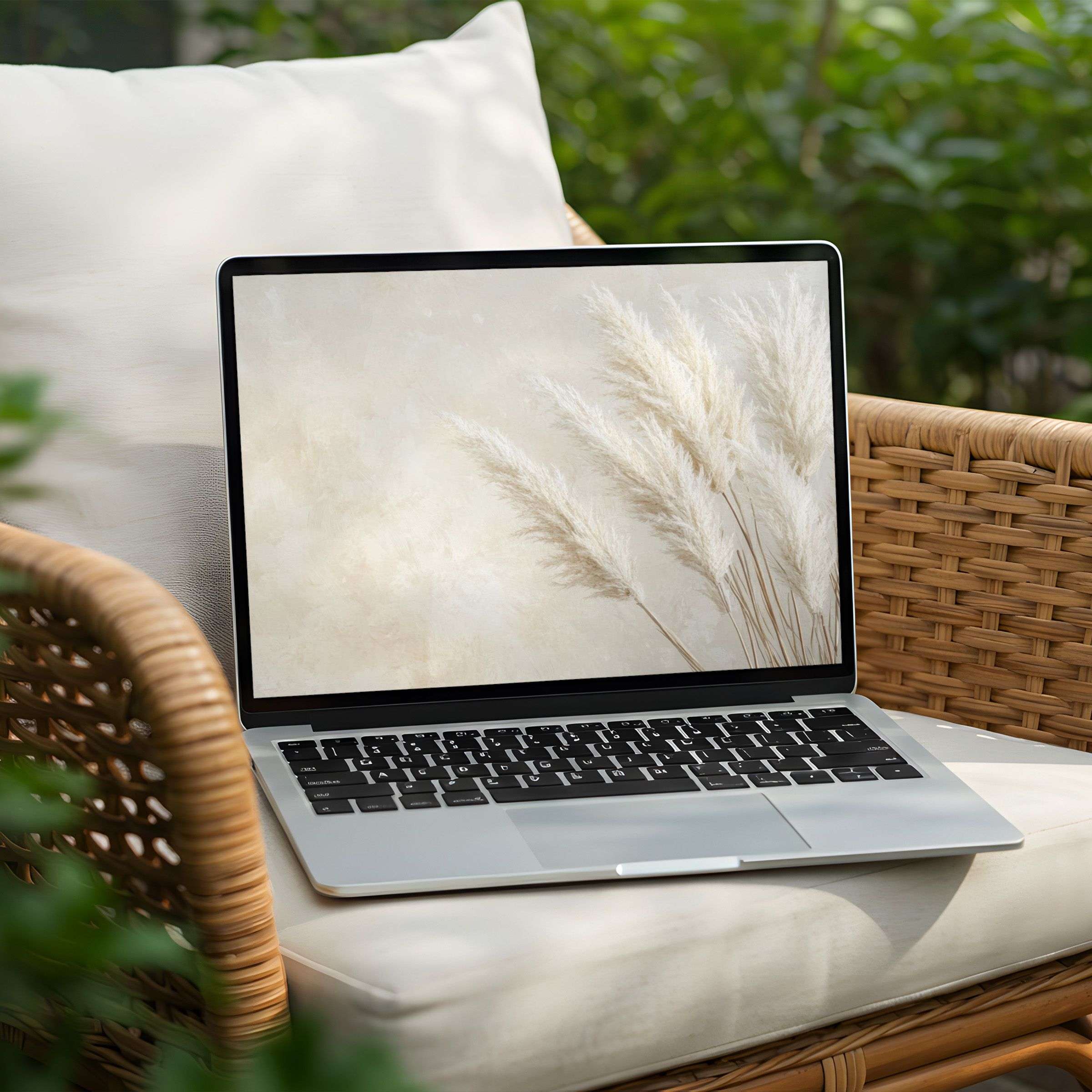 Elegant pampas grass desktop background on a PC or laptop instant download offers calm, inspiring aesthetics for mindful design