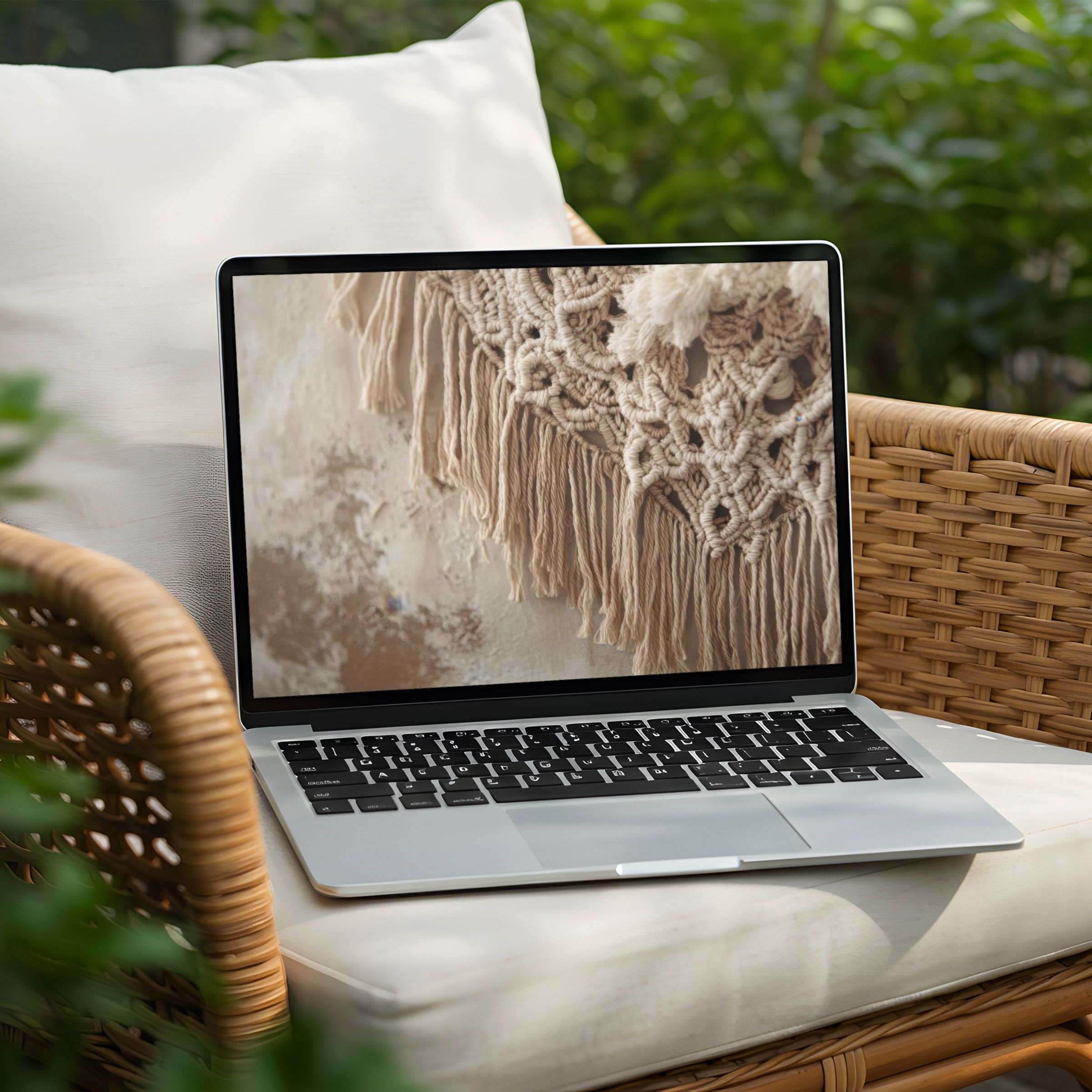 Elegant macramé art desktop background for PC or Laptop instant download inspires calm and mindfulness with natural textures
