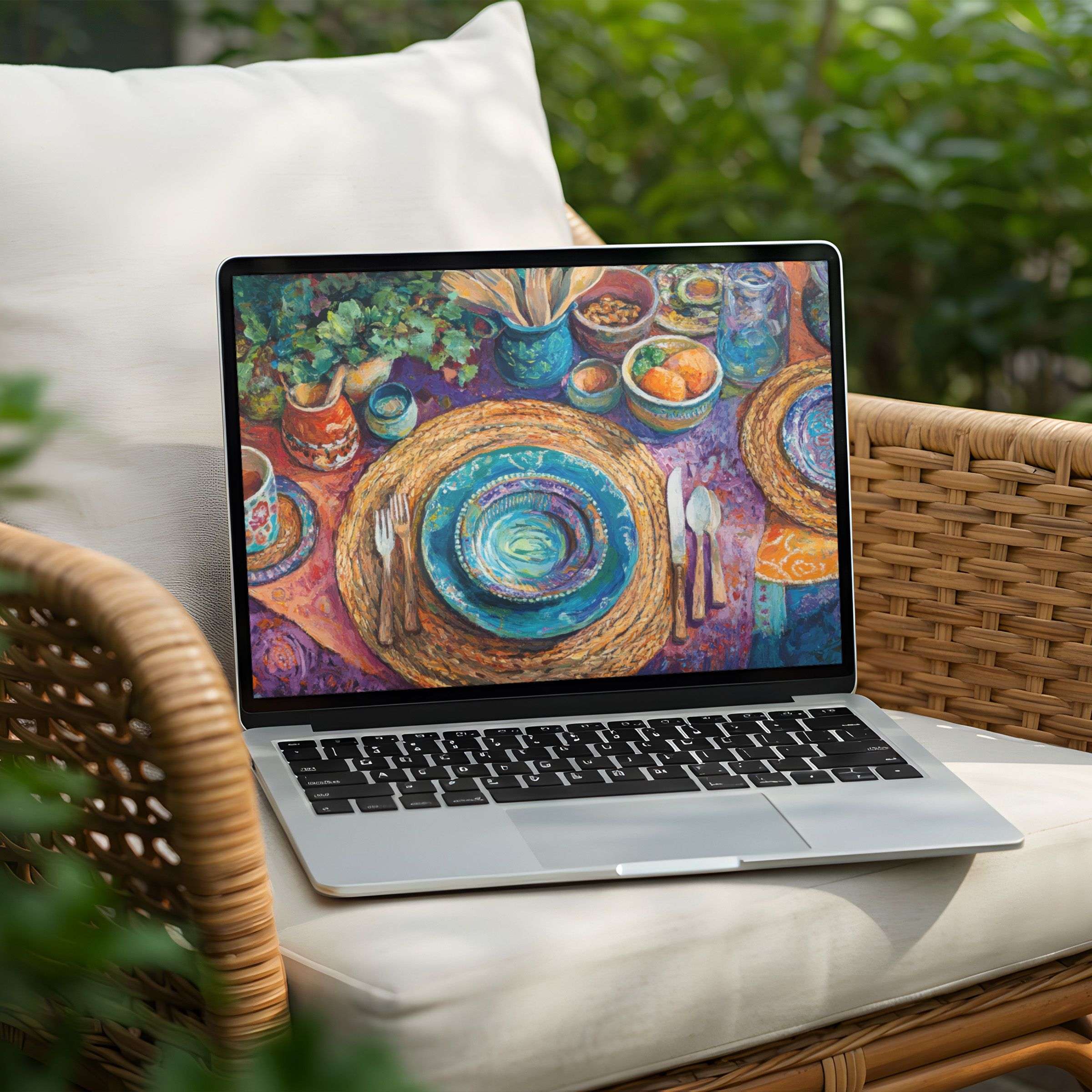 Vibrant artistic desktop background for PC and Laptop instant download evokes calm elegance with serene colors and textures