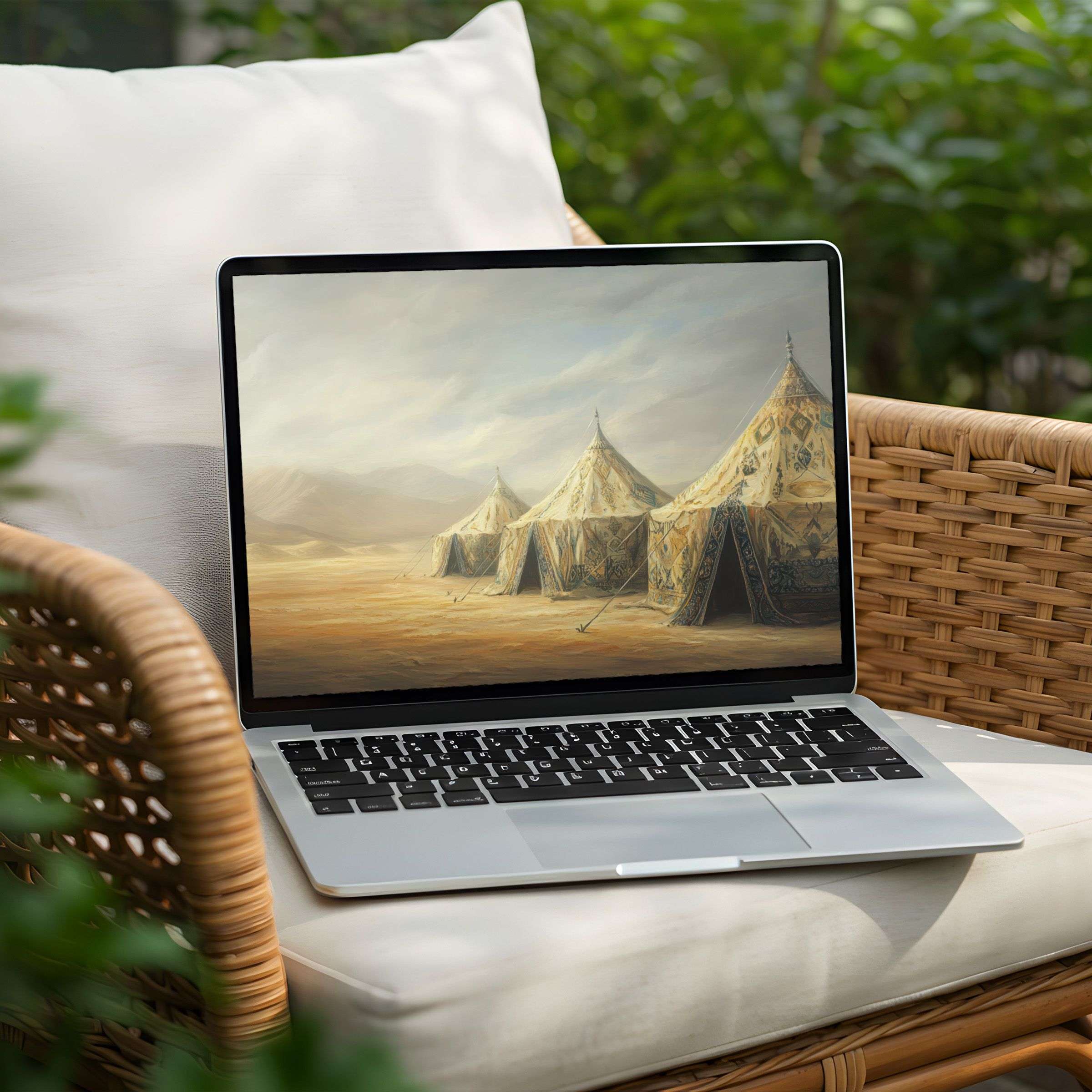 Calm desert tents on elegant PC desktop background for instant download, perfect for mindful inspiration on your laptop