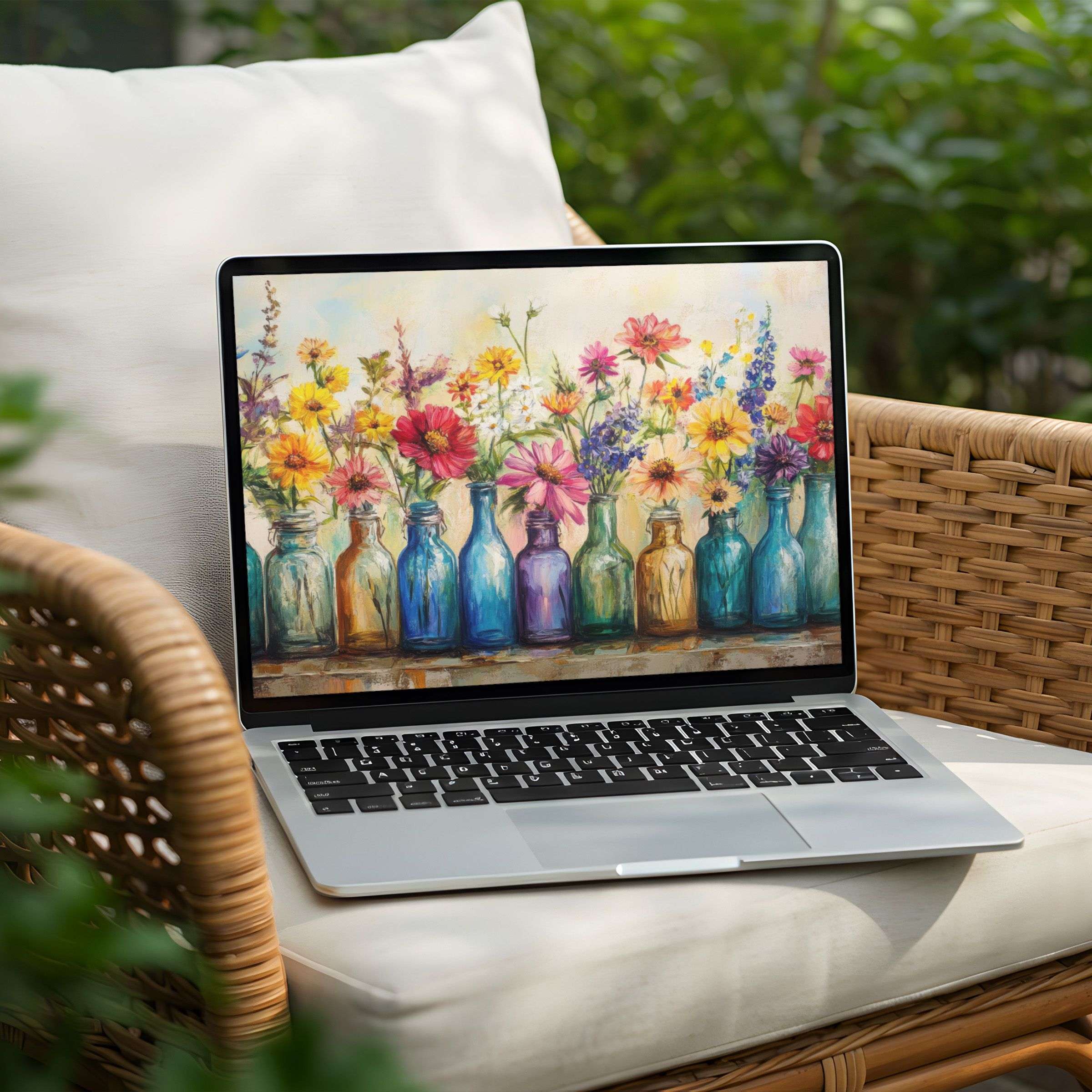 Colorful floral desktop background for PC or Laptop, instant download inspires calm elegance and mindfulness in your digital space