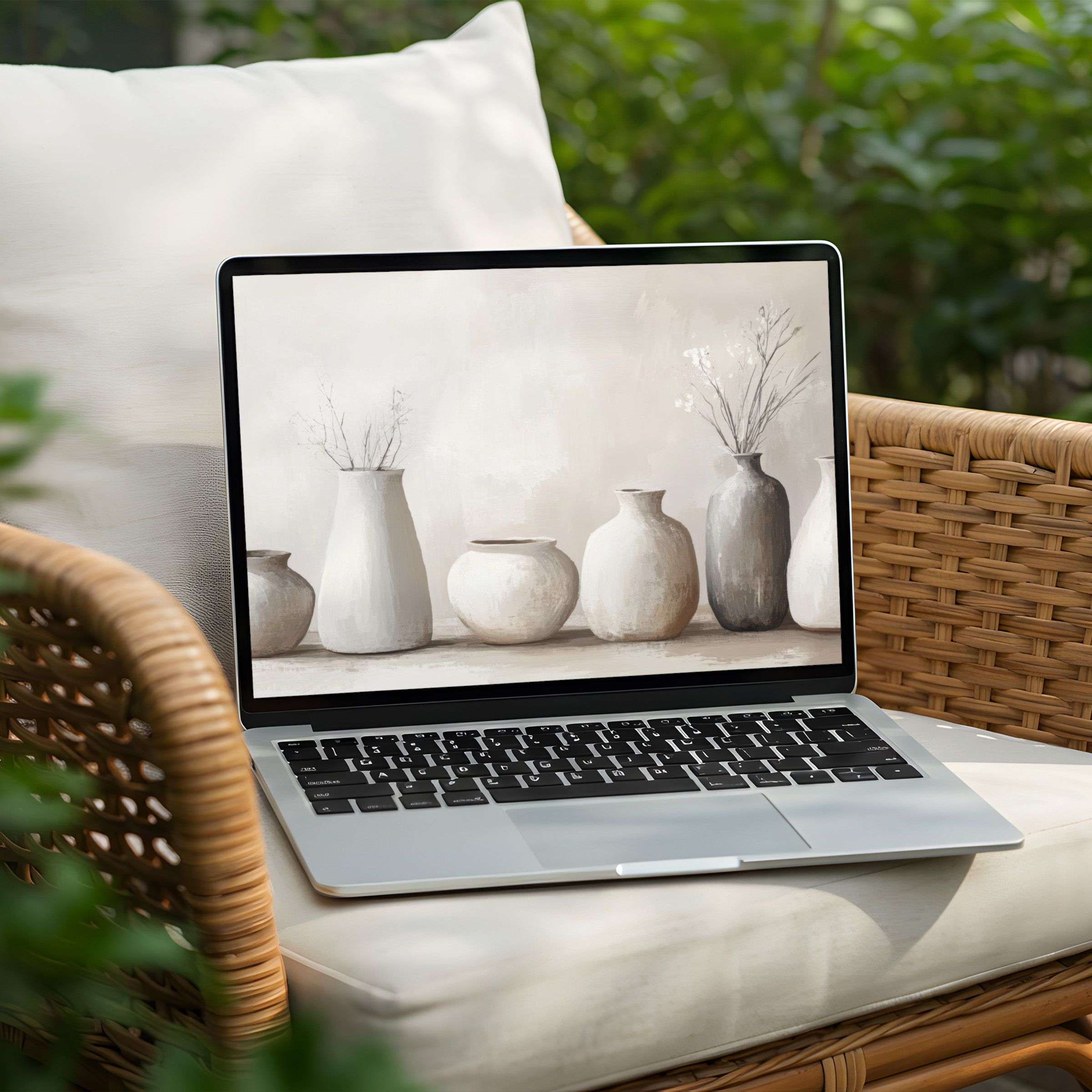 Serene vases digital art as desktop background for PC and Laptop instant download for an inspiring elegant experience