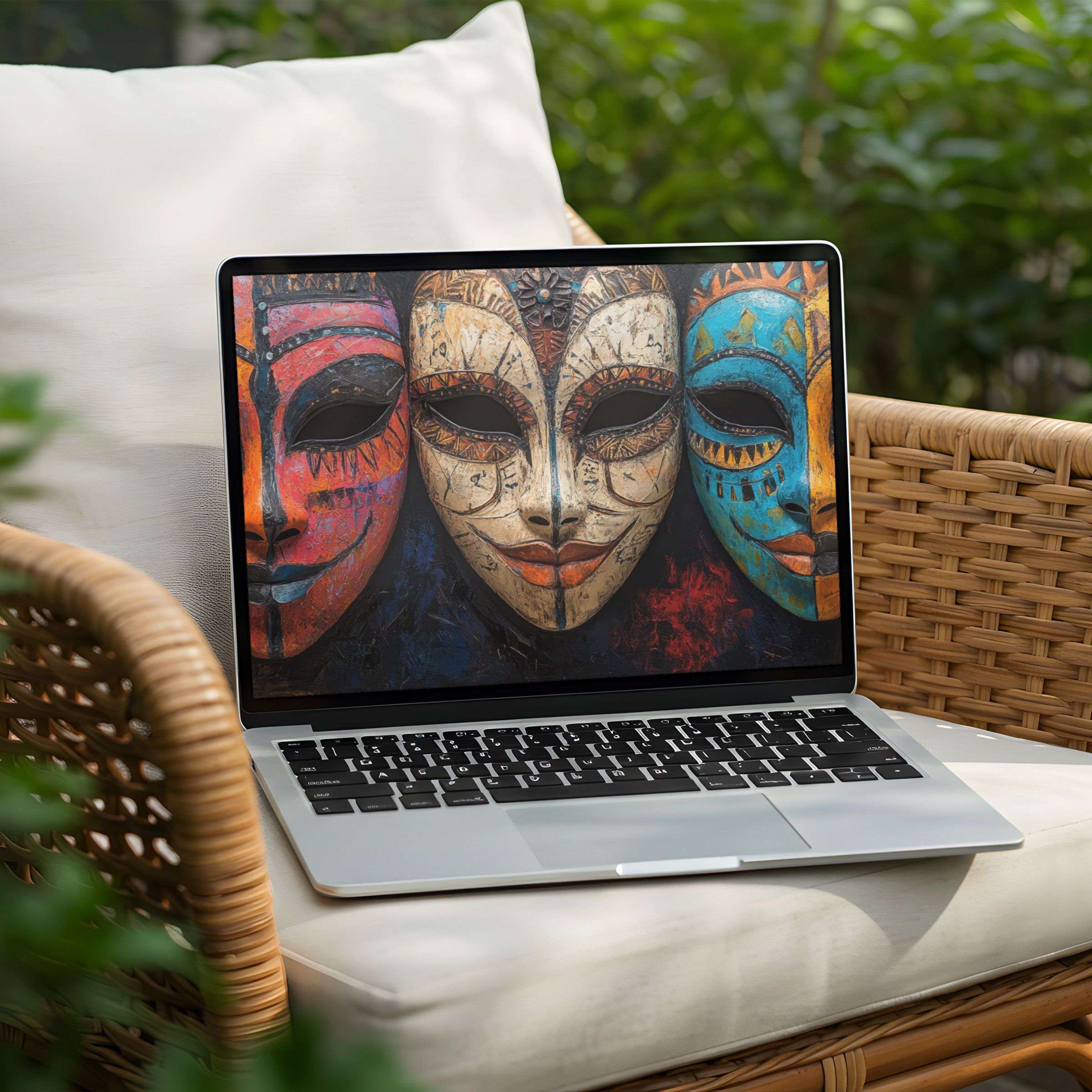Vivid tribal masks desktop background for instant download on PC or Laptop brings elegance and inspiration to your space