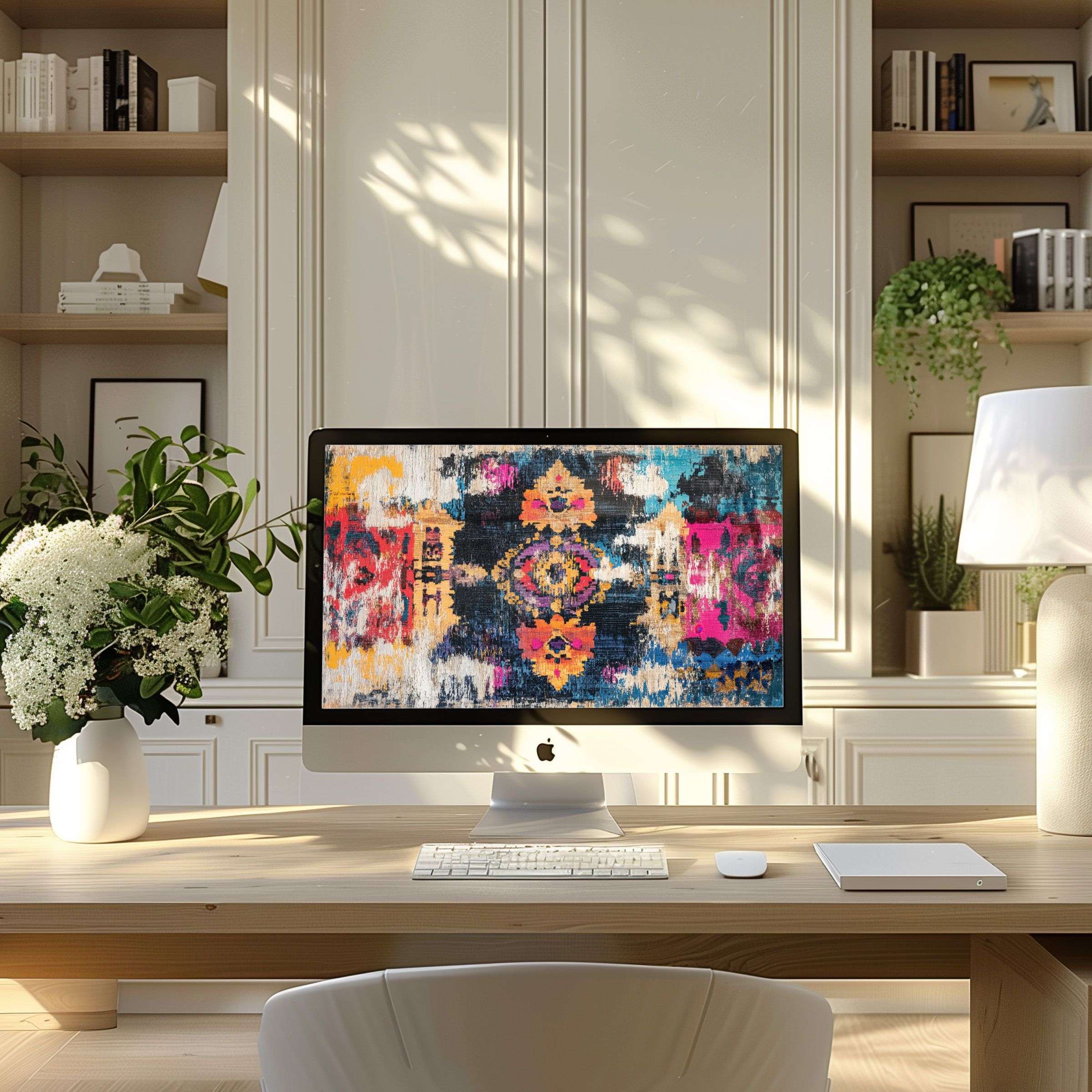 Vibrant abstract digital art wallpaper for computer enhancing a modern home office, perfect for PC, laptop, ultrawide display download