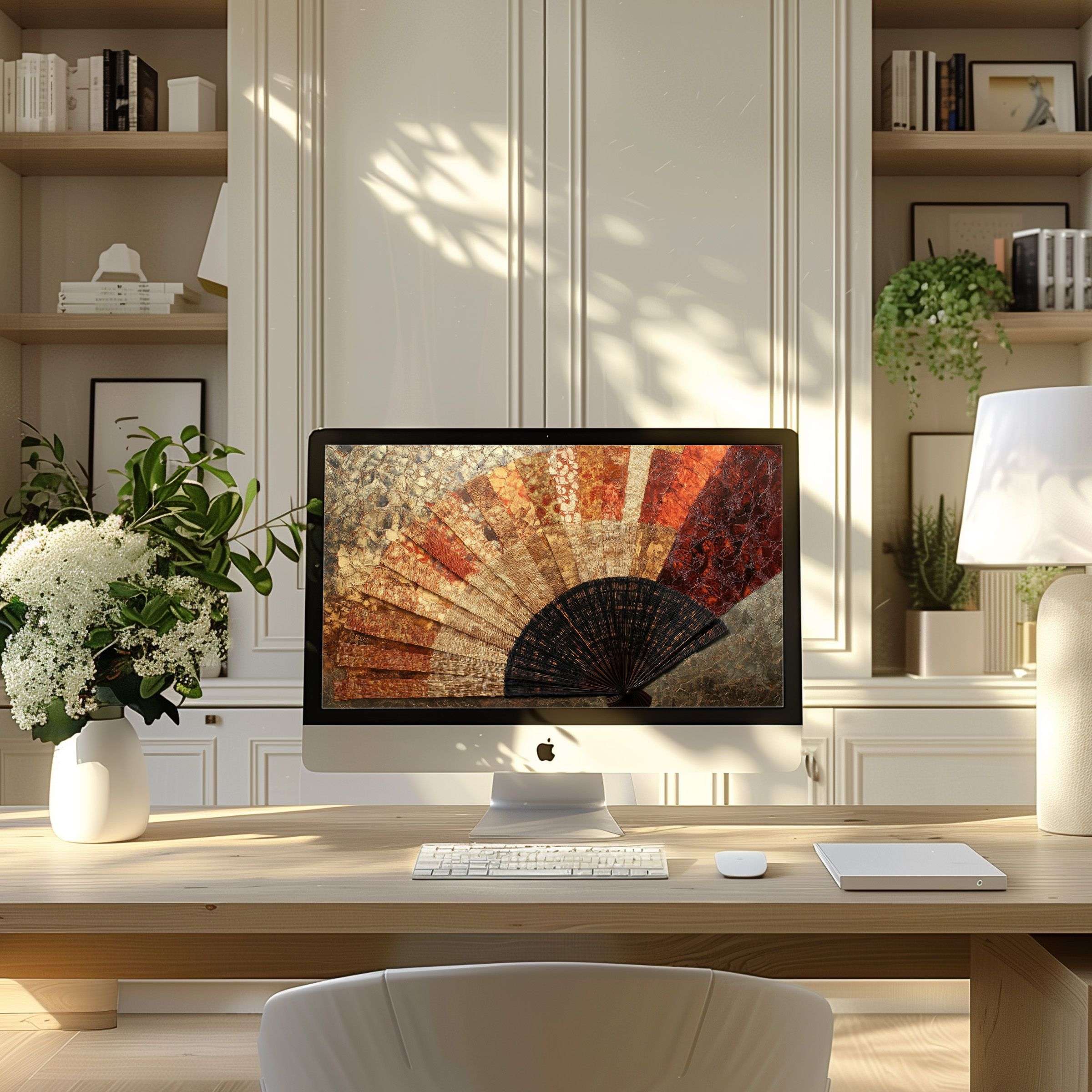 Elegant fan design wallpaper for computer enhances modern home office with calm inspiration fits PC, Laptop, ultrawide screens