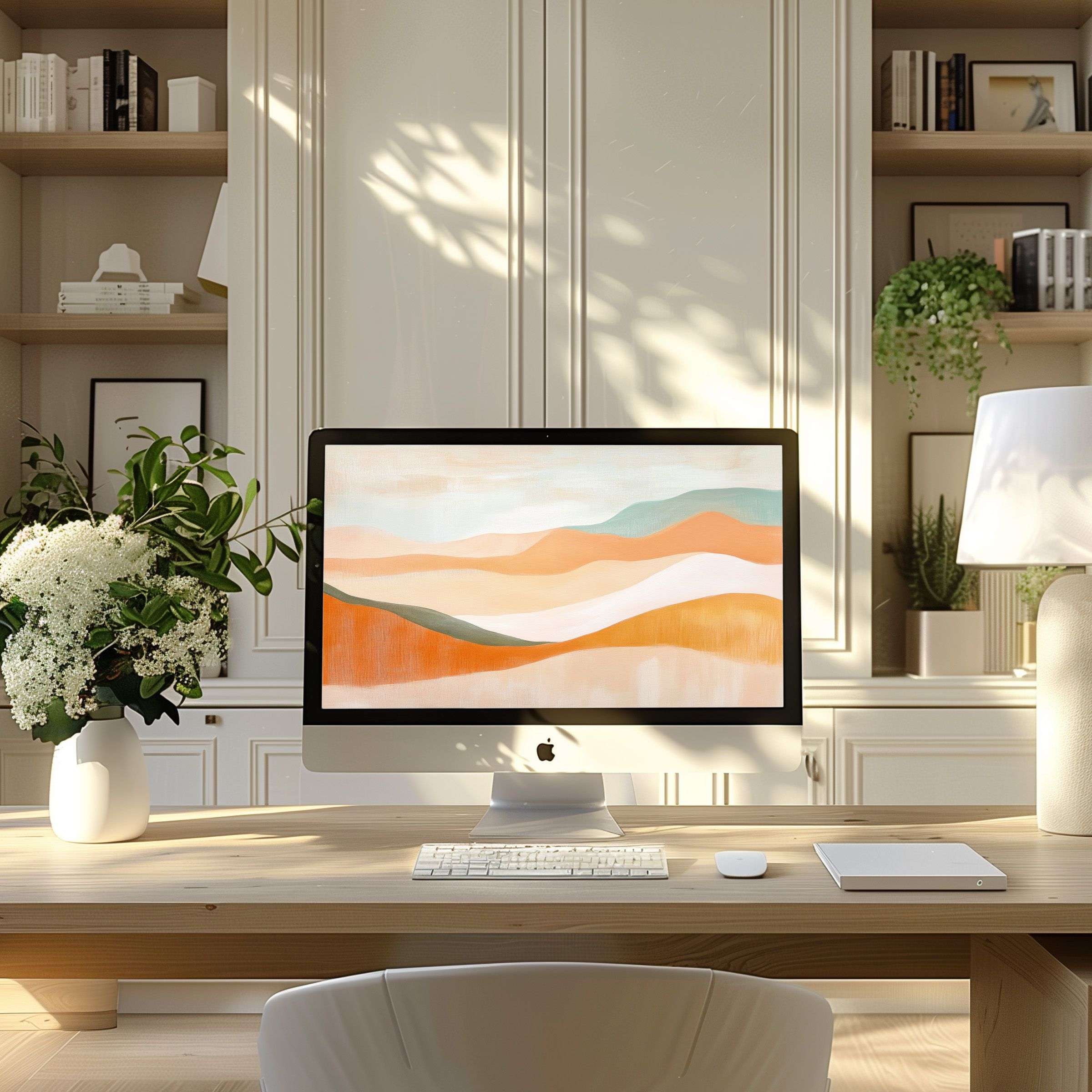 Serene abstract landscape wallpaper for computer, perfect for PC or laptop, enhancing calm and elegance in modern home offices