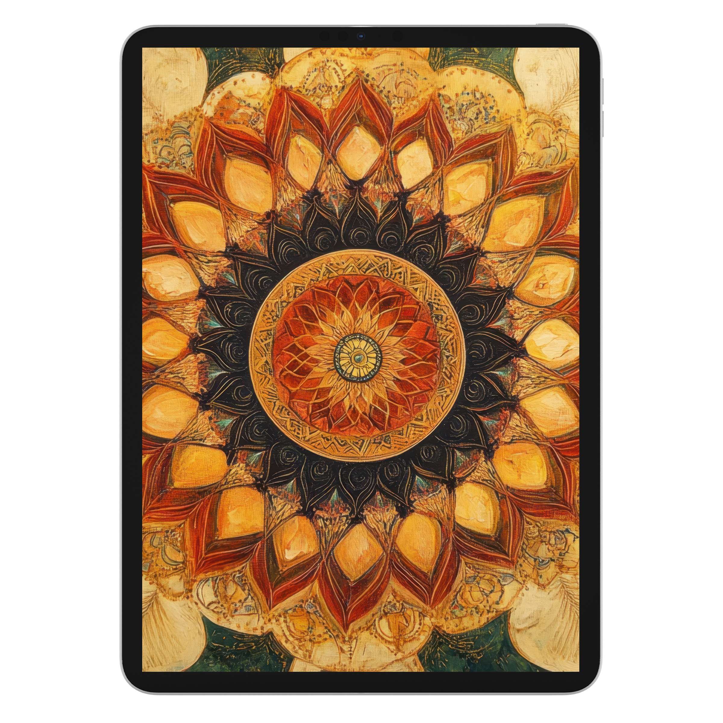 Boho iPad wallpaper with intricate mandala design, offering a warm, serene digital download for any tablet background