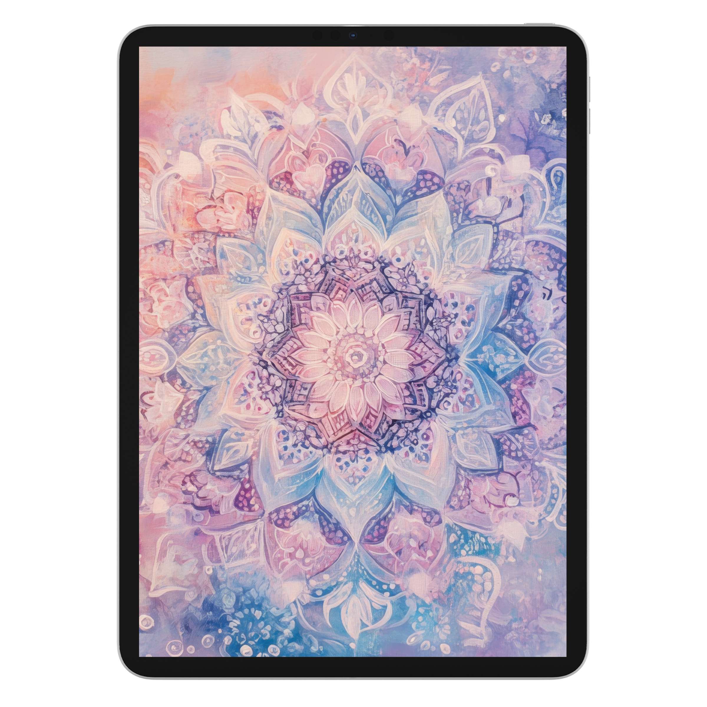 Boho iPad wallpaper featuring a pastel mandala design, ideal for tablet background; digital download for serene aesthetics