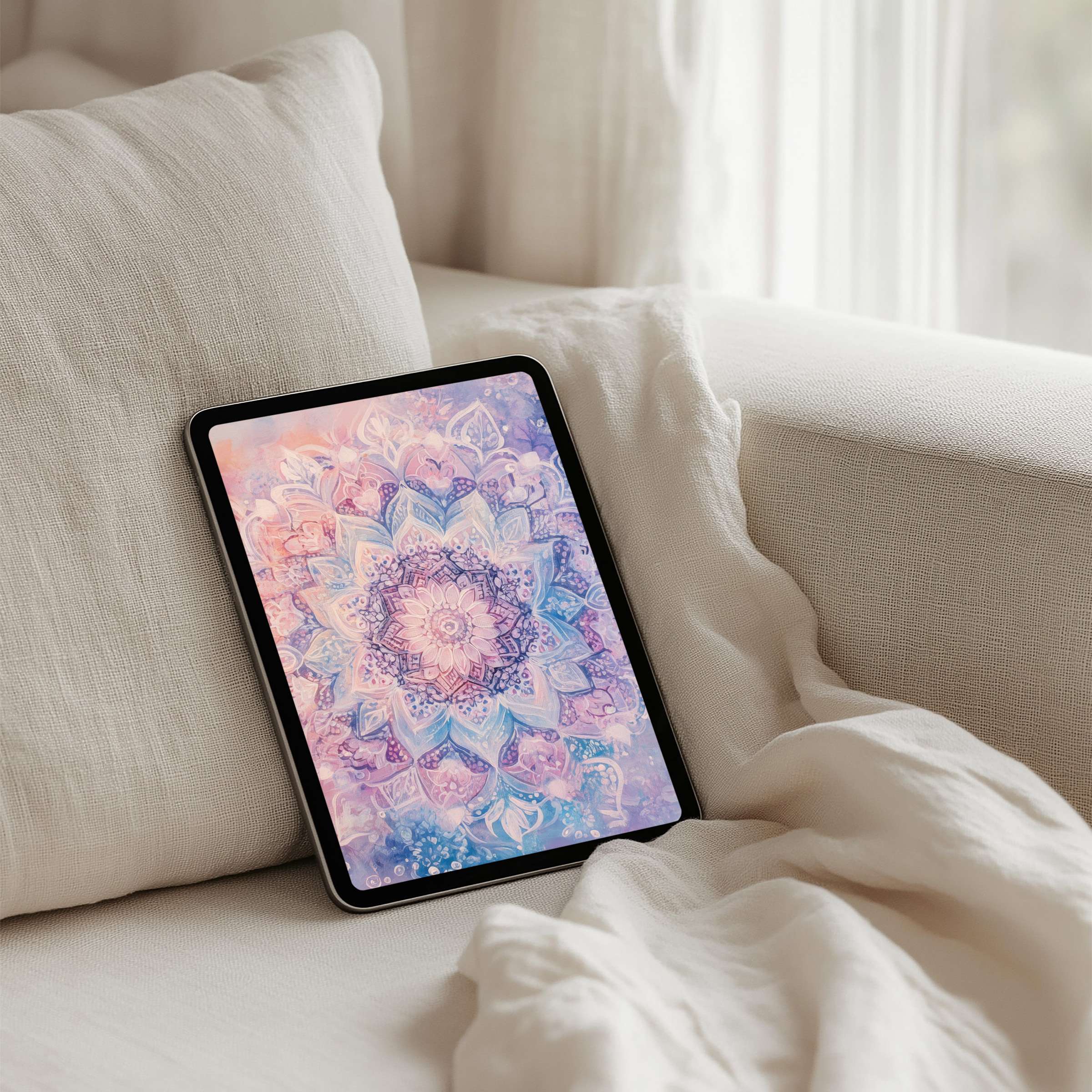 Calming mandala design in soft pastels enhances your iPad background with an instant download for any tablet, inspiring serenity