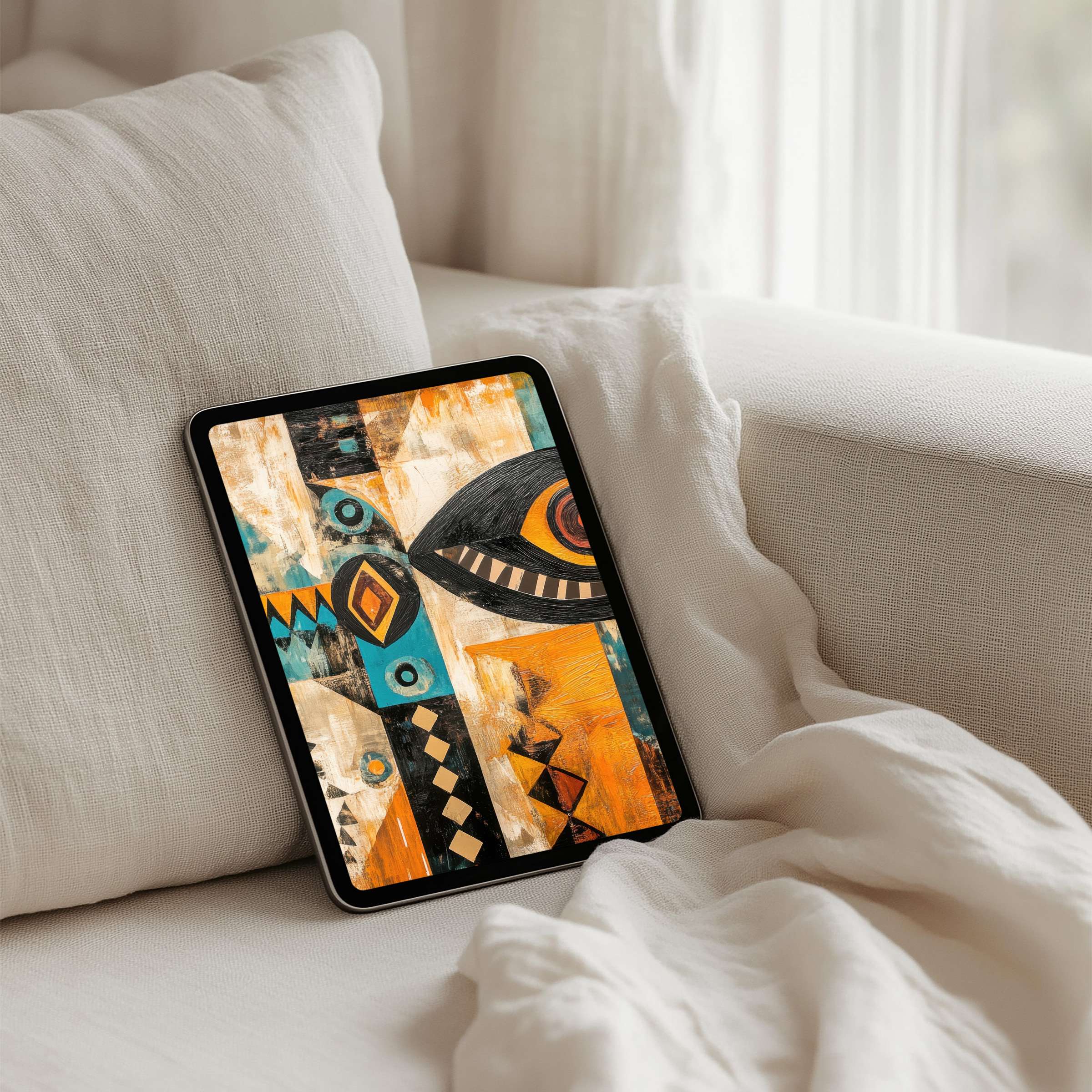 Elegant geometric art in warm tones as an iPad background offering instant download for tablets inspires calm and mindfulness