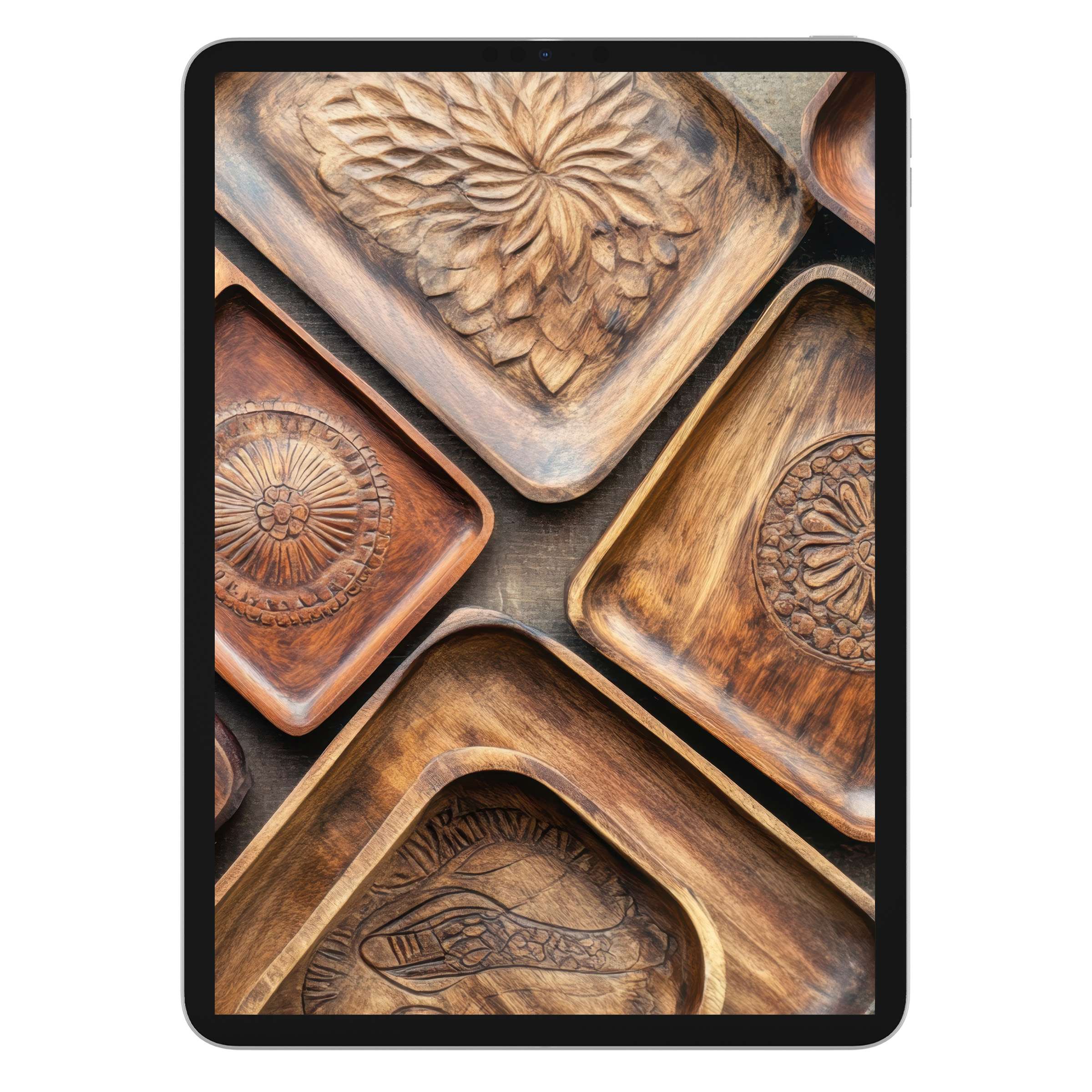Boho iPad wallpaper digital download with earthy wood textures offers an artisan background for tablet users seeking natural elegance