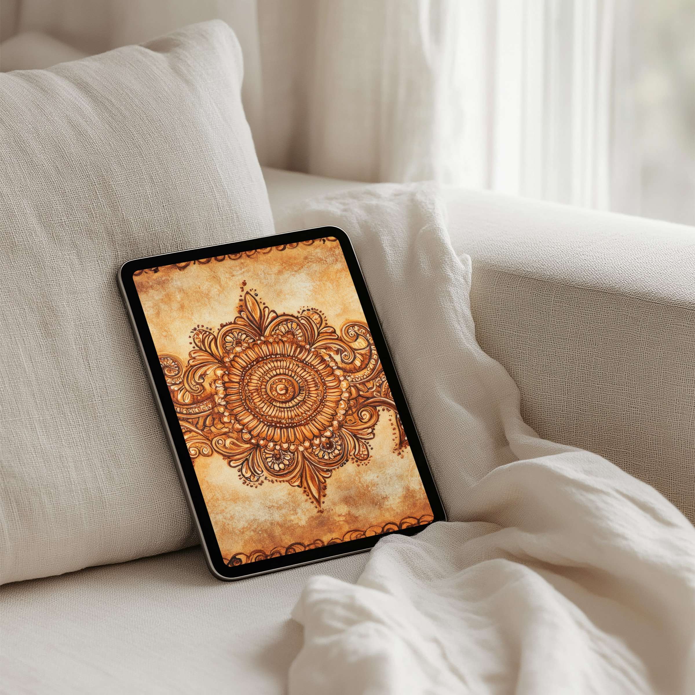 Elegant mandala iPad background for instant download evokes calm and mindfulness fits Samsung and Android tablets perfectly