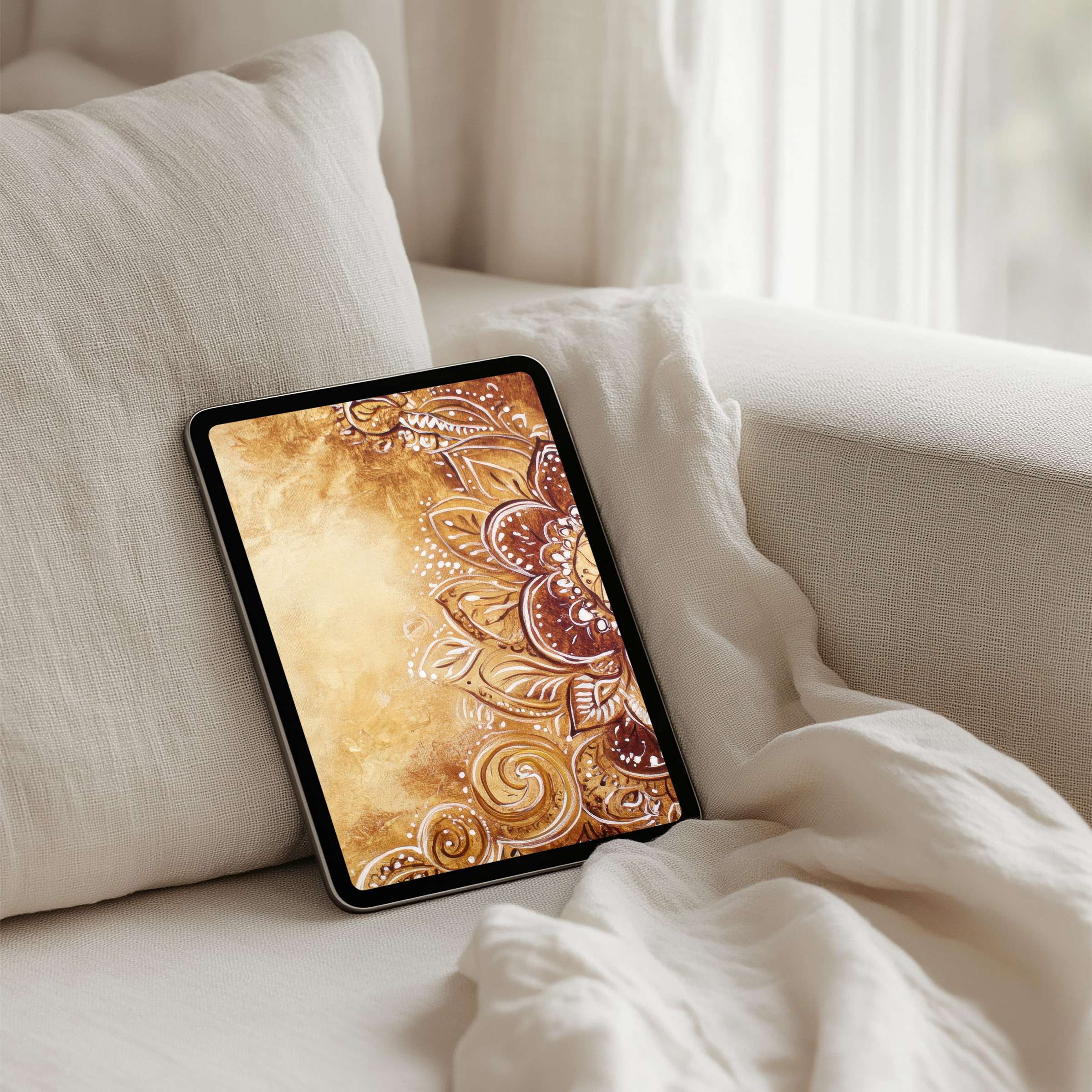 Elegant mandala design iPad background for instant download, offering calm and inspiration, perfect fit for any tablet device