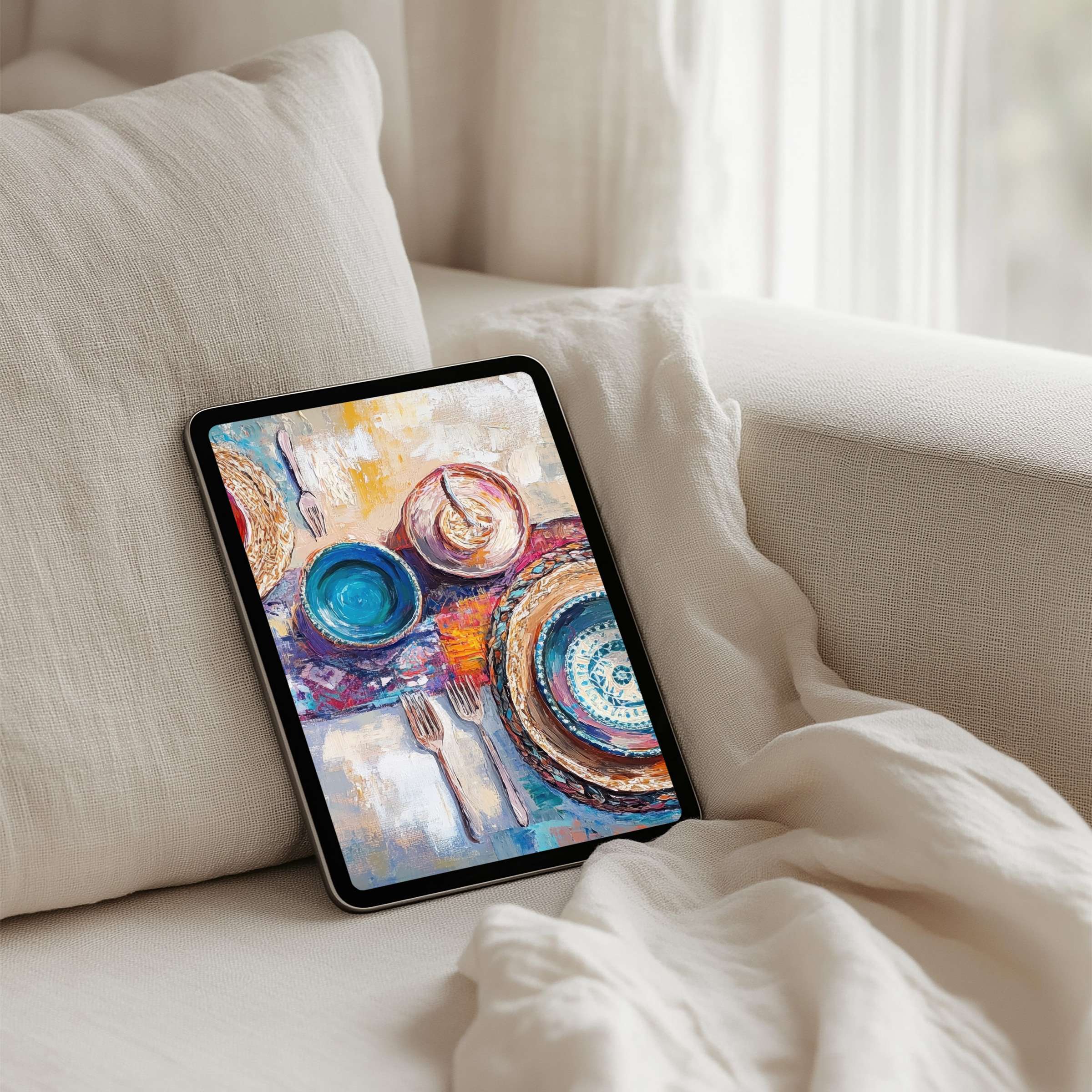 Cozy abstract iPad background in soft hues offers instant download for any tablet inspiring calm elegance and mindful living