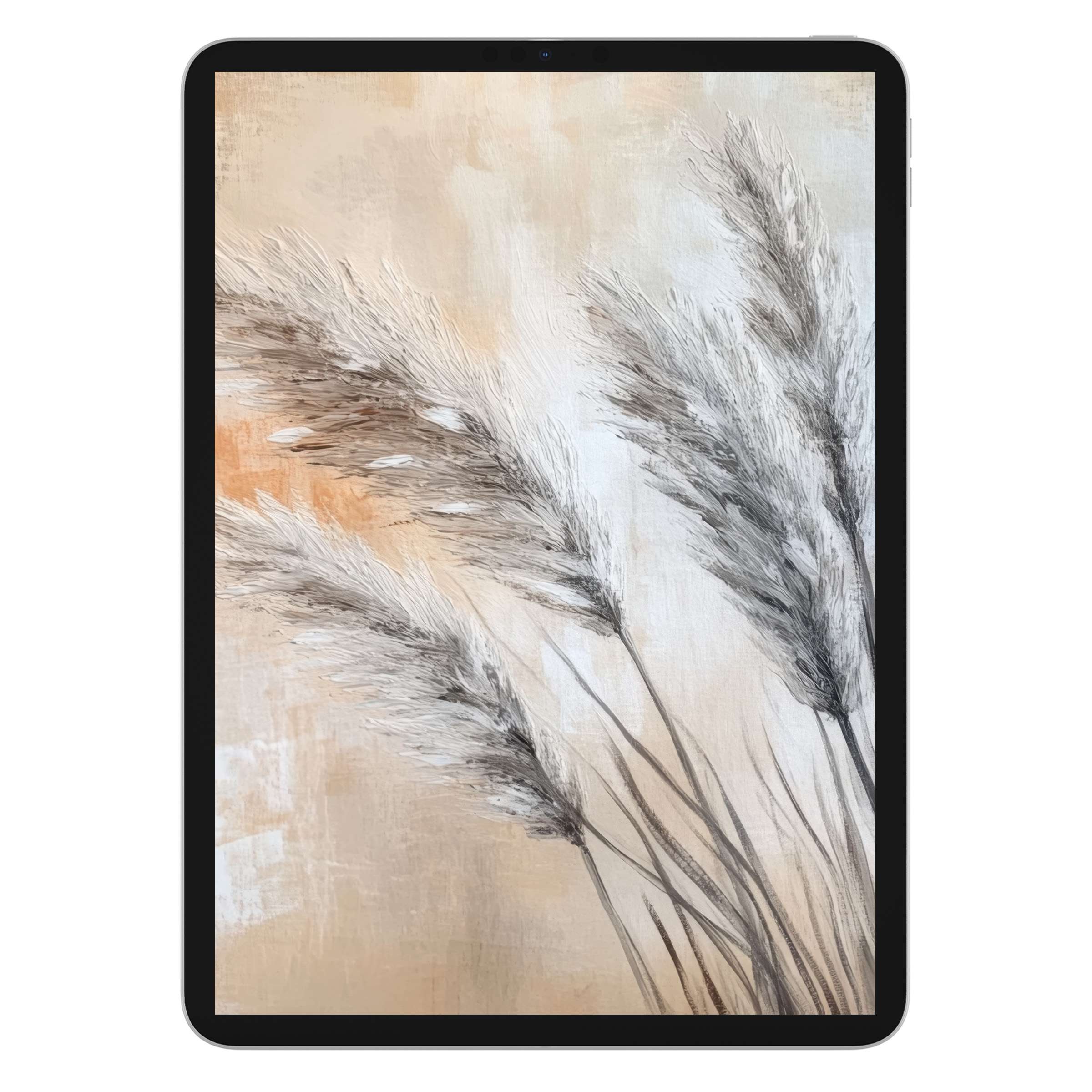 Serene boho iPad wallpaper with elegant earthy tones and soft pampas grass, ideal digital download for tablet background beauty