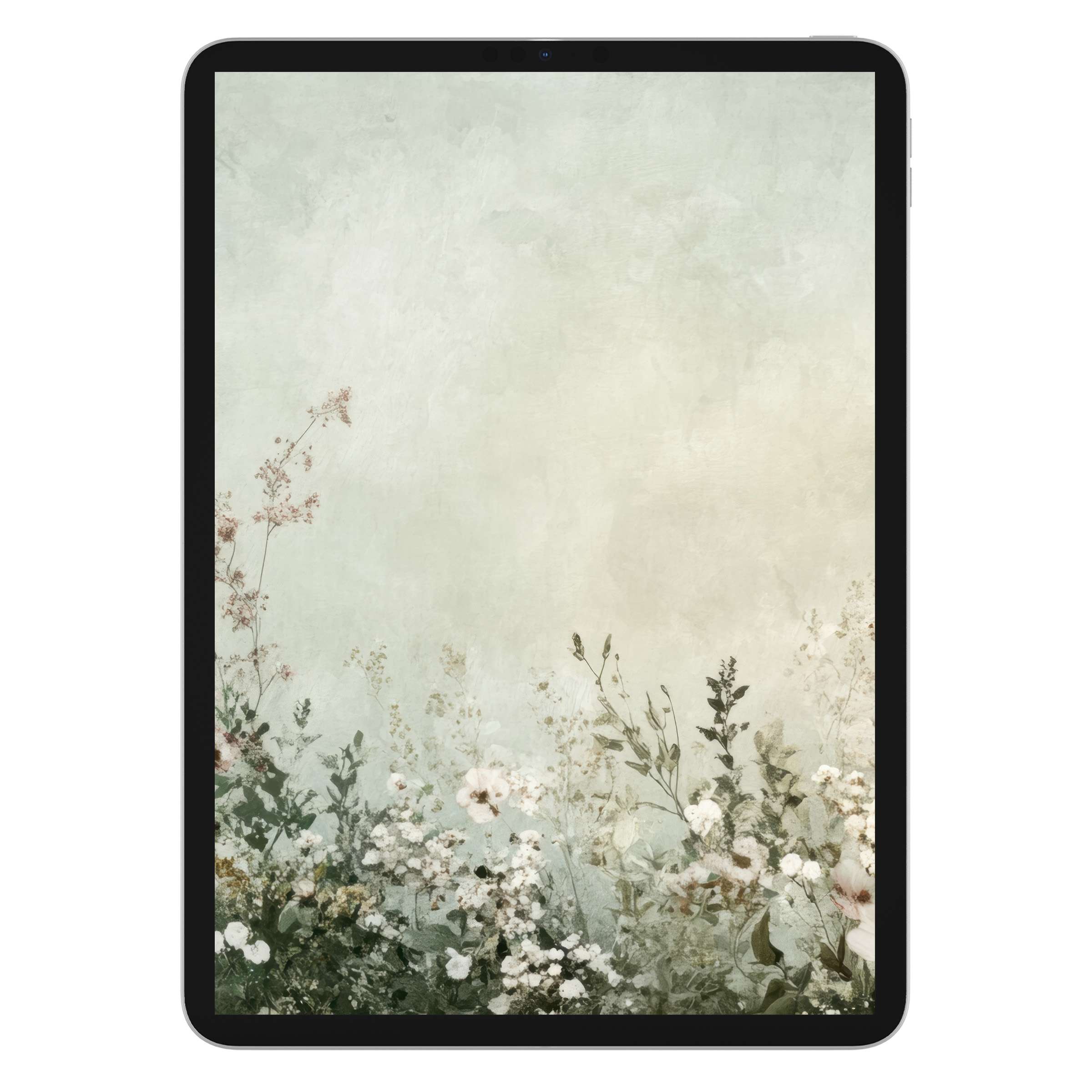 Elegant boho iPad wallpaper features delicate florals on a soft pastel background, ideal digital download for any tablet aesthetic