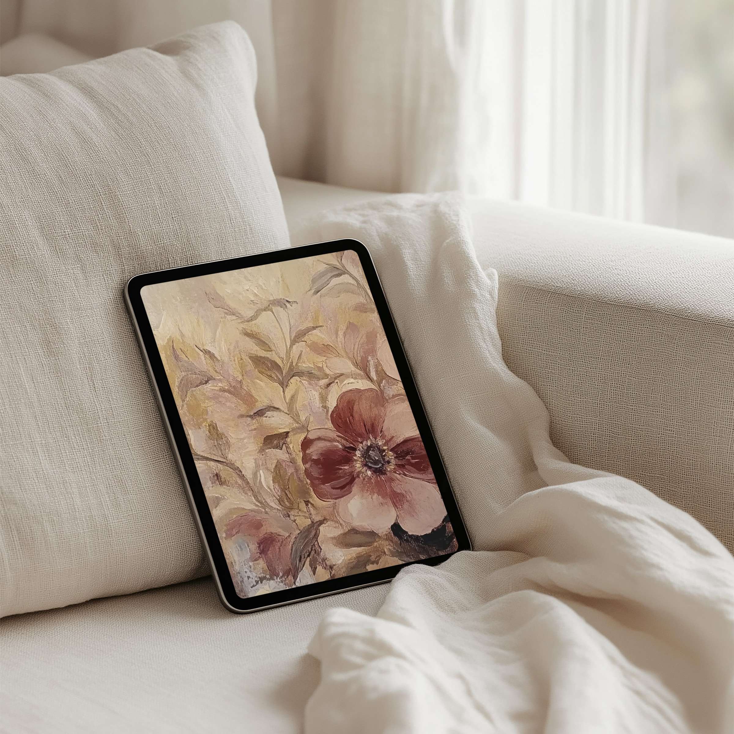 Elegant floral design iPad background offers calm inspiration with instant download for tablet, perfect for mindful, aesthetic interiors