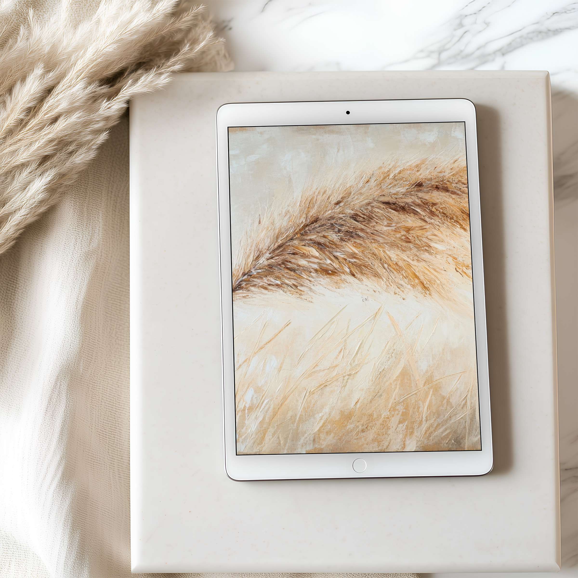 Elegant tablet wallpaper featuring serene pampas grass in soft, earthy tones perfect for high-resolution iPad and Android tablets