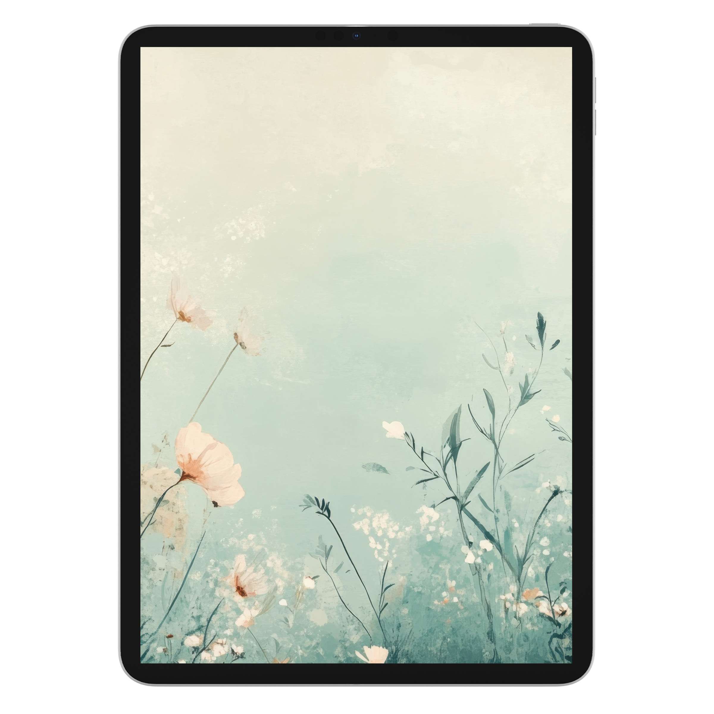 Serene boho iPad wallpaper with pastel florals on a watercolor background perfect as a digital download for any tablet user