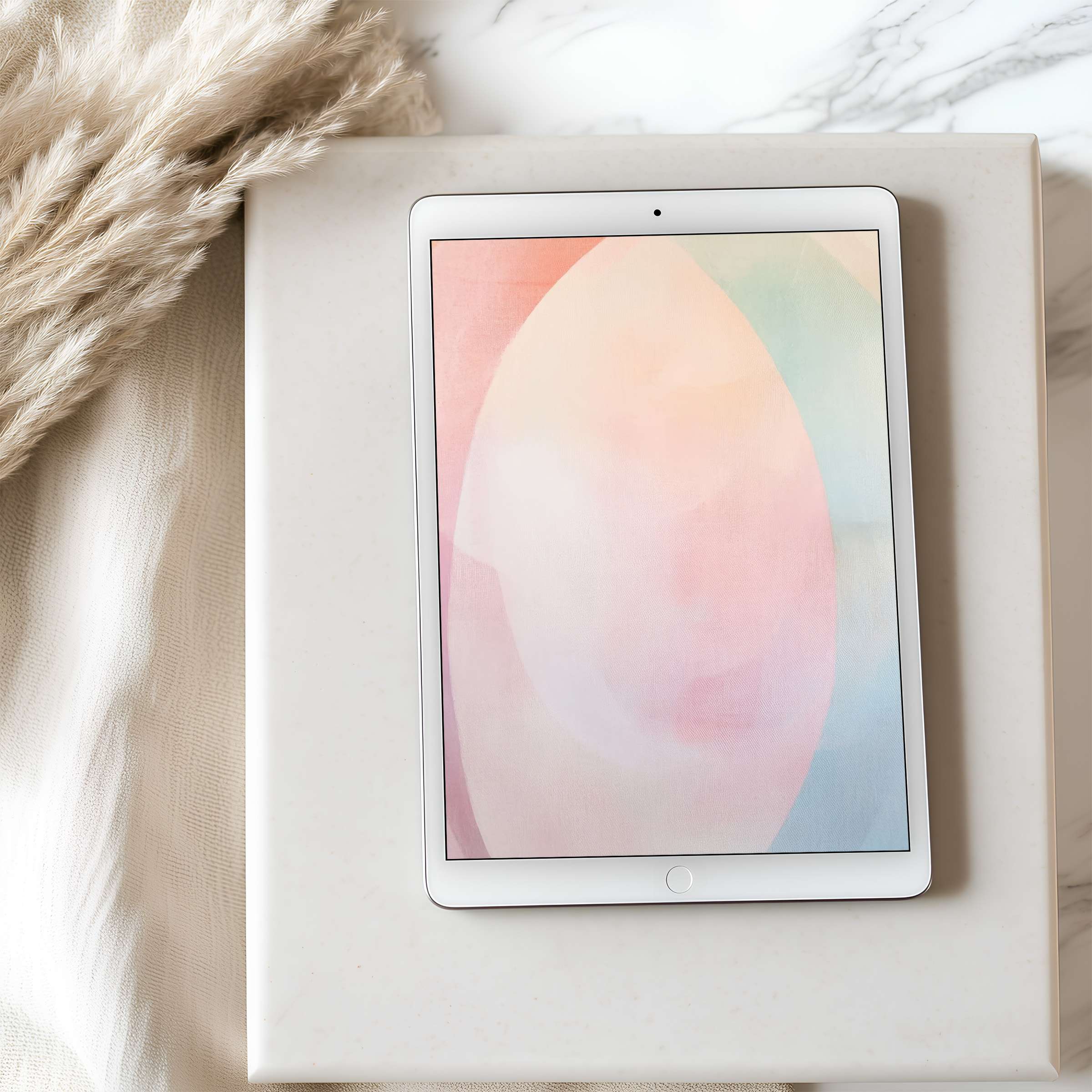 Elegant pastel abstract design as tablet wallpaper, featuring serene hues suitable for iPad and Android digital download enhancing calm elegance