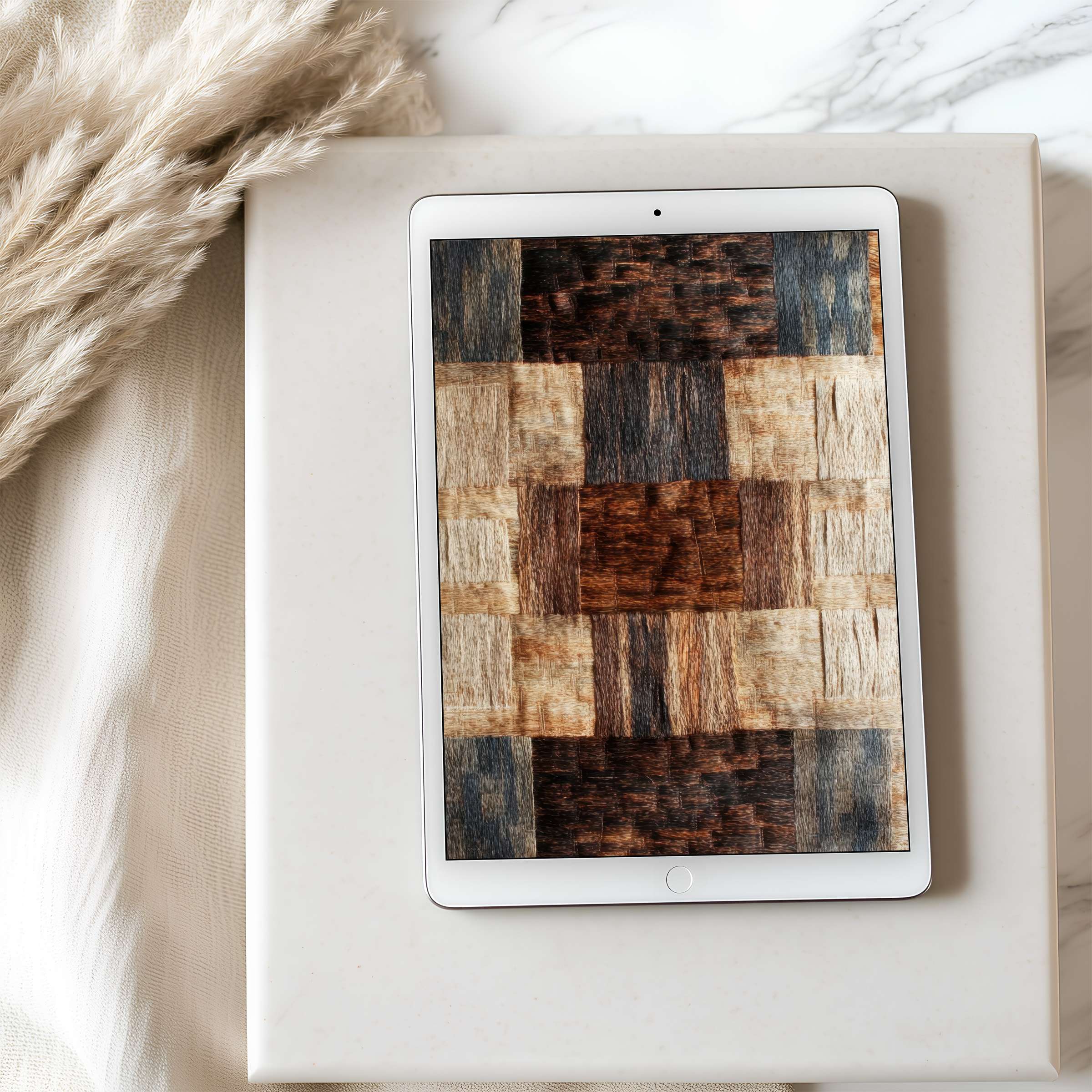Elegant tablet wallpaper featuring earthy textures and warm wood tones, perfect for a high-resolution digital download on tablets