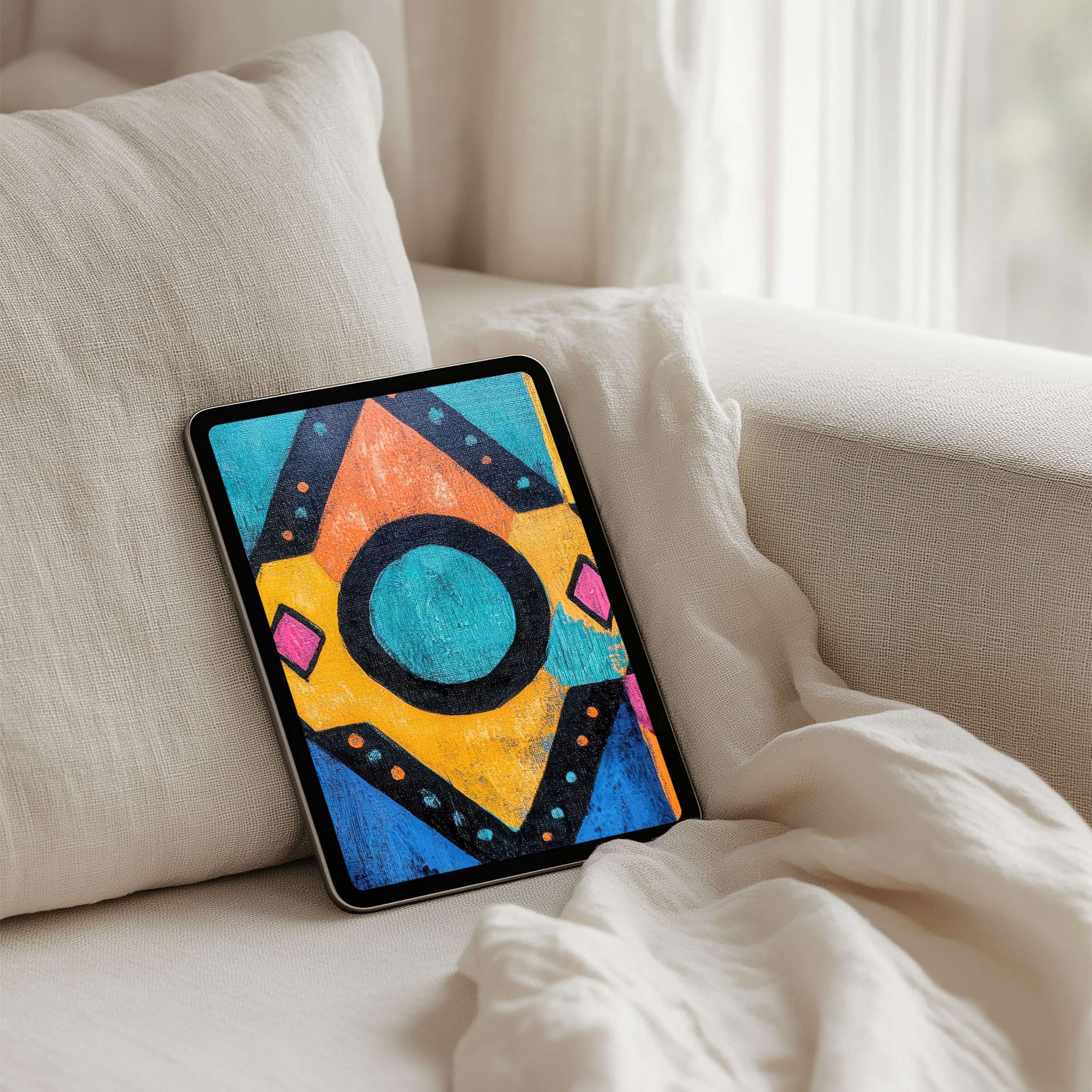 Vibrant geometric digital art creates a calm iPad background for your tablet offering instant download for mindful inspiration