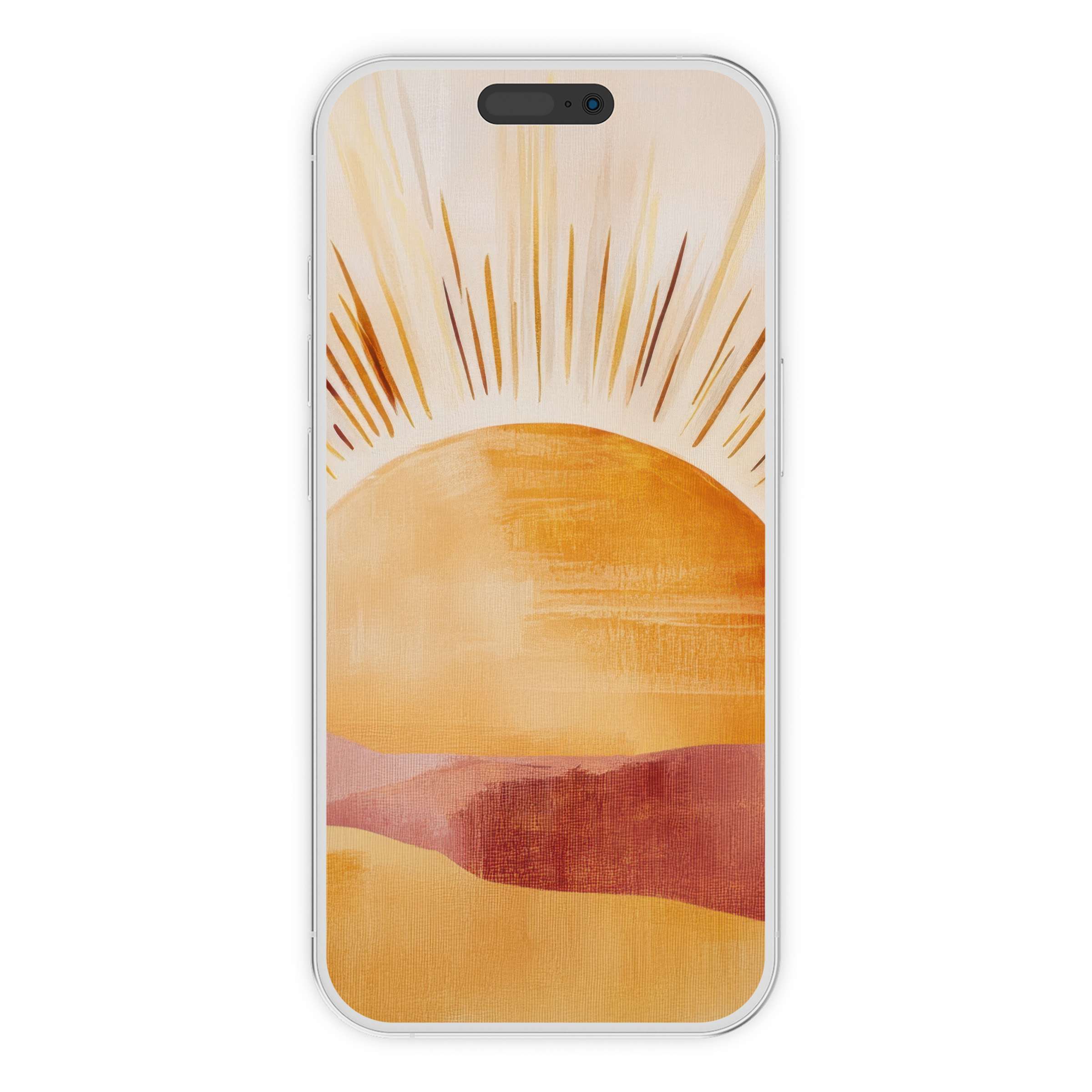Sunset-inspired boho iPhone wallpaper features serene earth tones as a digital download phone background for artistic elegance and peace