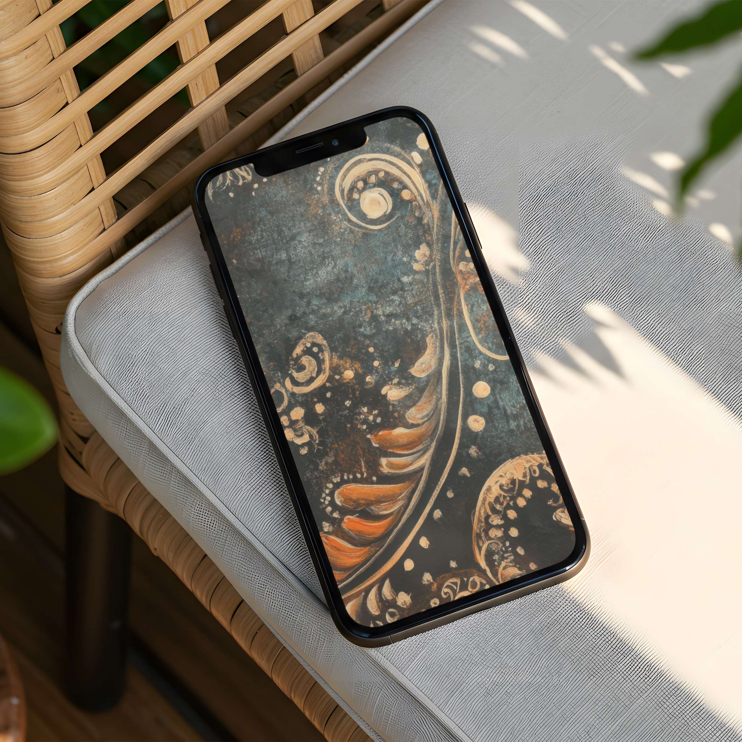 Elegant iPhone background featuring intricate swirls in earthy tones offering calm and inspiration instant download for phone use