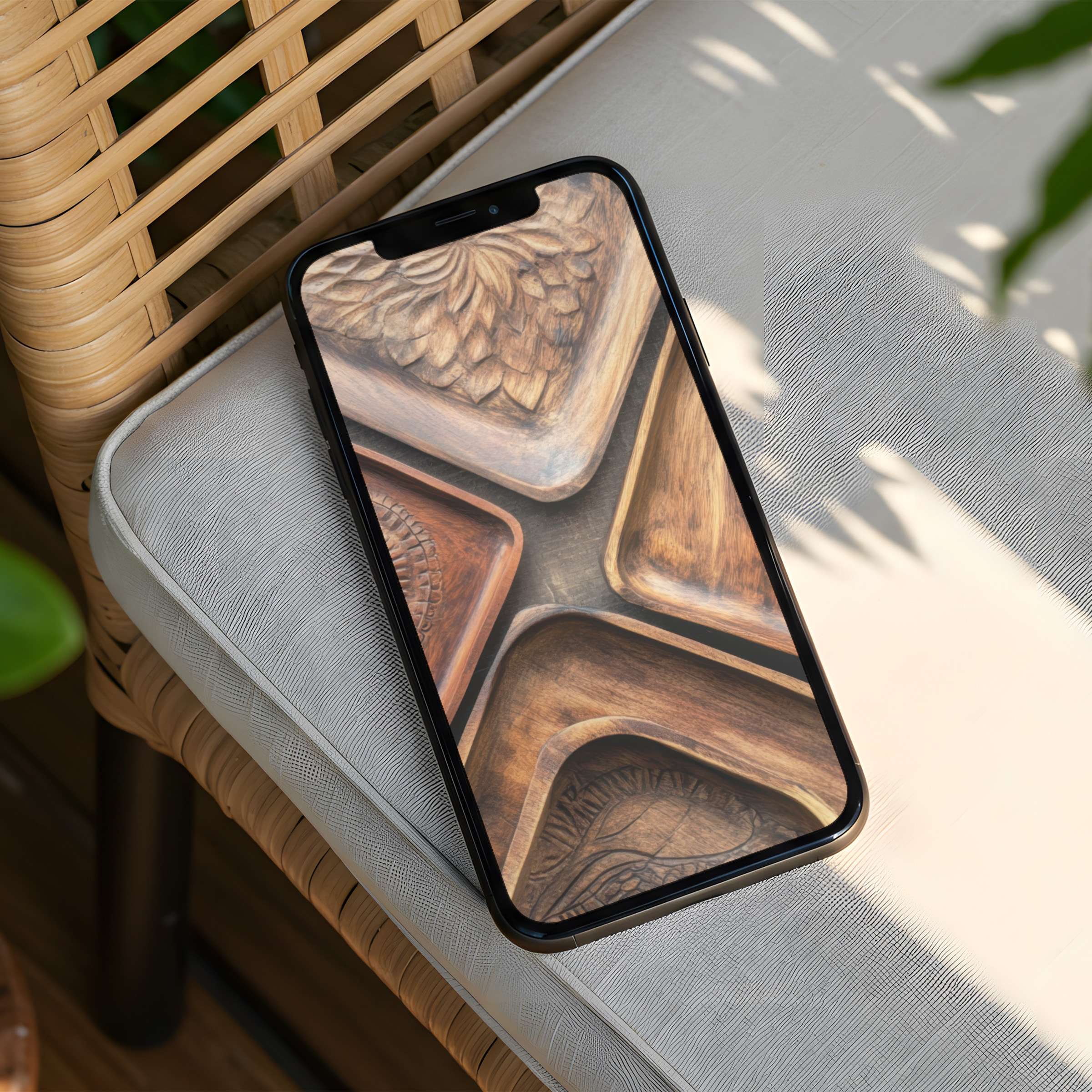 Elegant iPhone background featuring carved geometric wood art evokes calm and sophistication instant download for any phone user