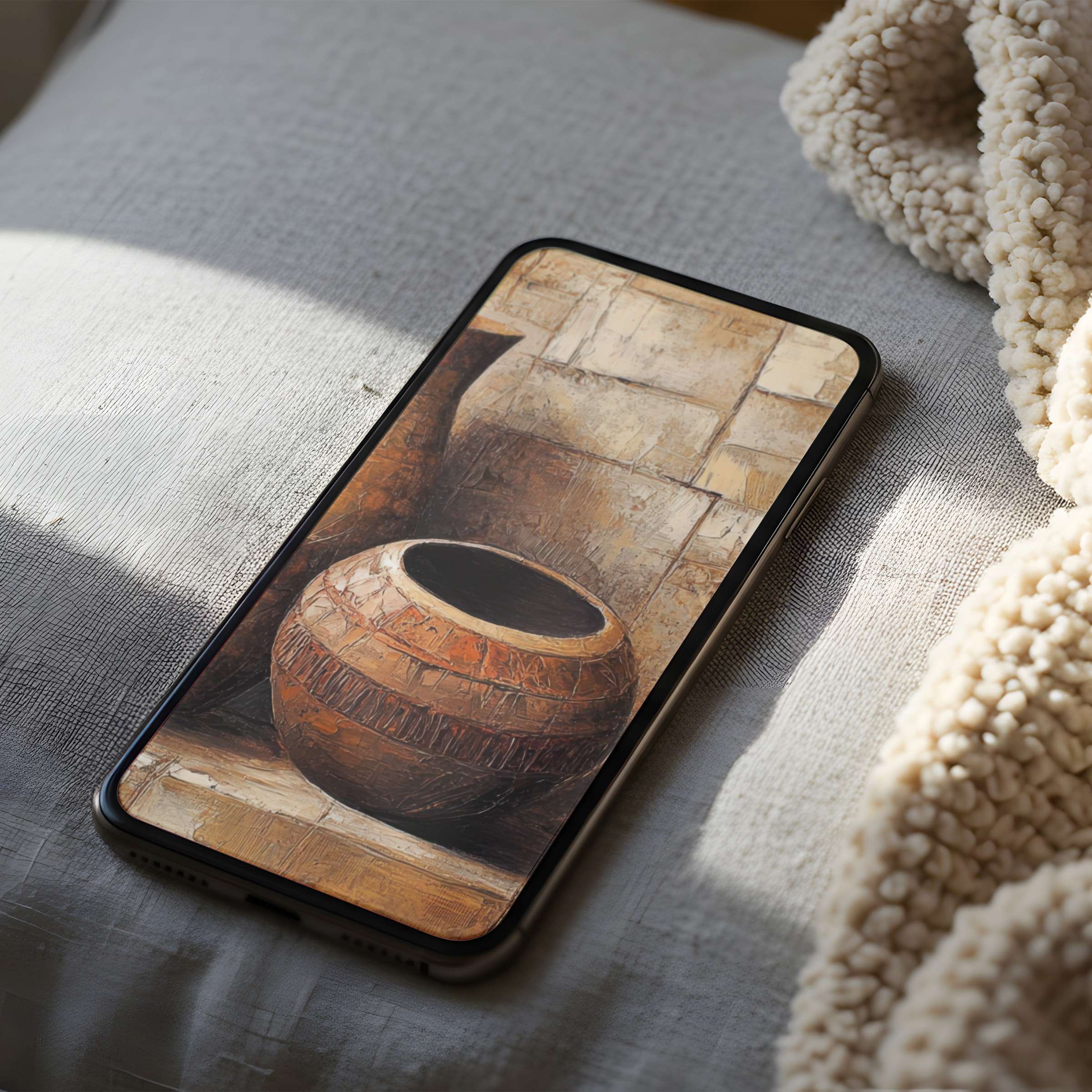 Warm earthy tones in this phone wallpaper capture rustic elegance perfect for iPhone or Android digital download enhancing tranquility
