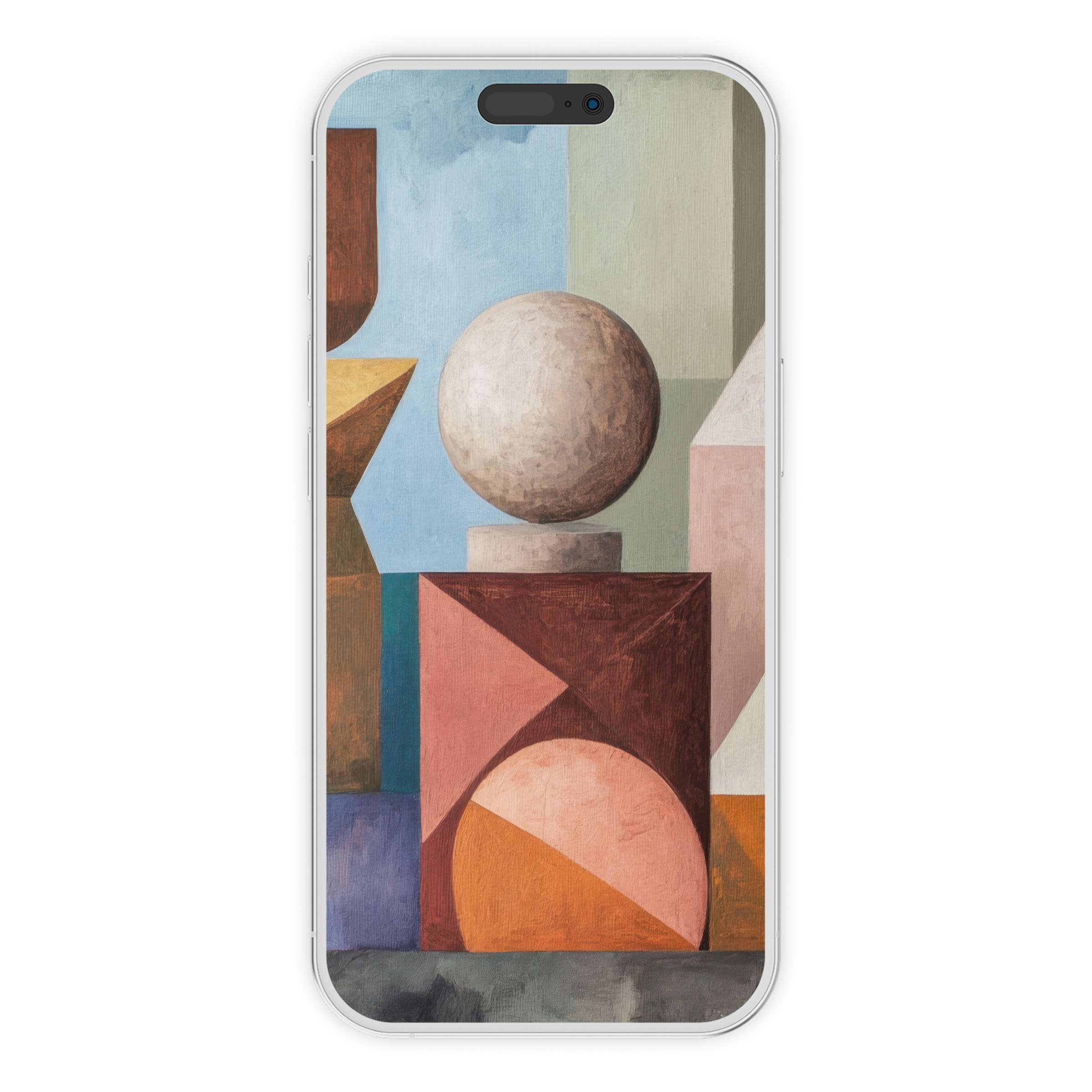 Elegant boho iPhone wallpaper with geometric shapes and earthy hues offers a calming phone background digital download option