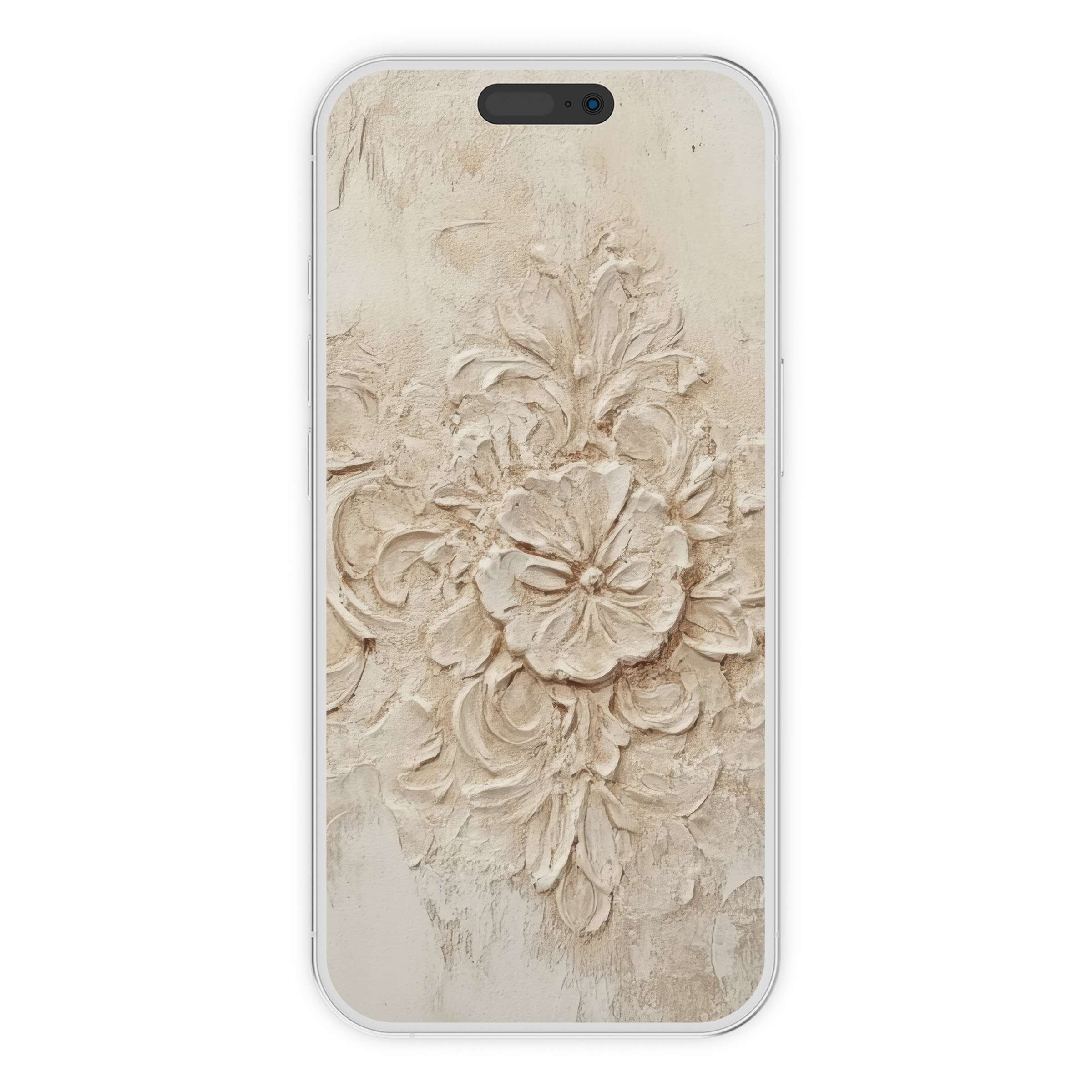 Elegant boho iPhone wallpaper with floral plaster texture enhances your phone background with calming digital download art