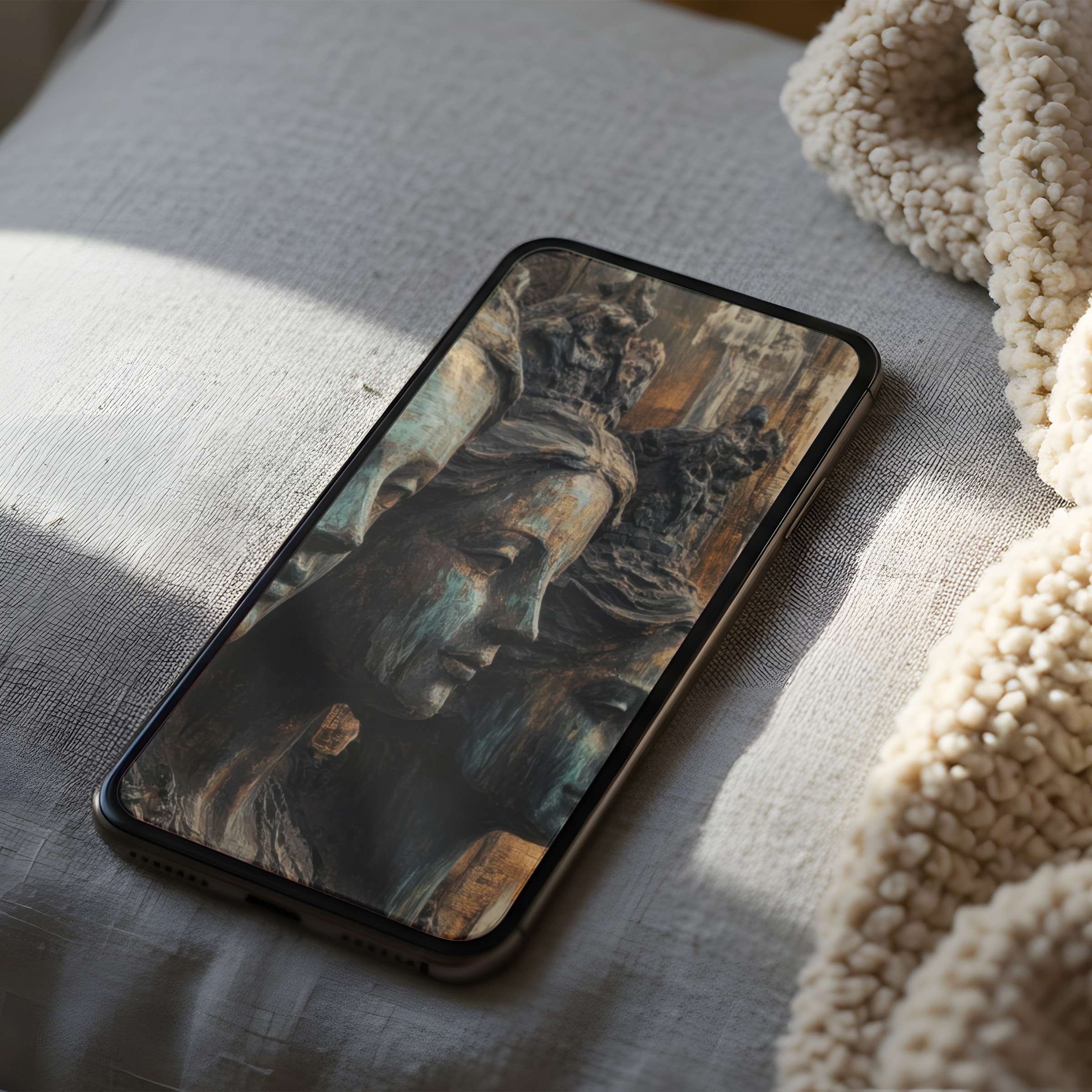 Elegant phone wallpaper featuring a tranquil abstract sculpture in earthy hues suitable for high resolution iPhone and Android screens