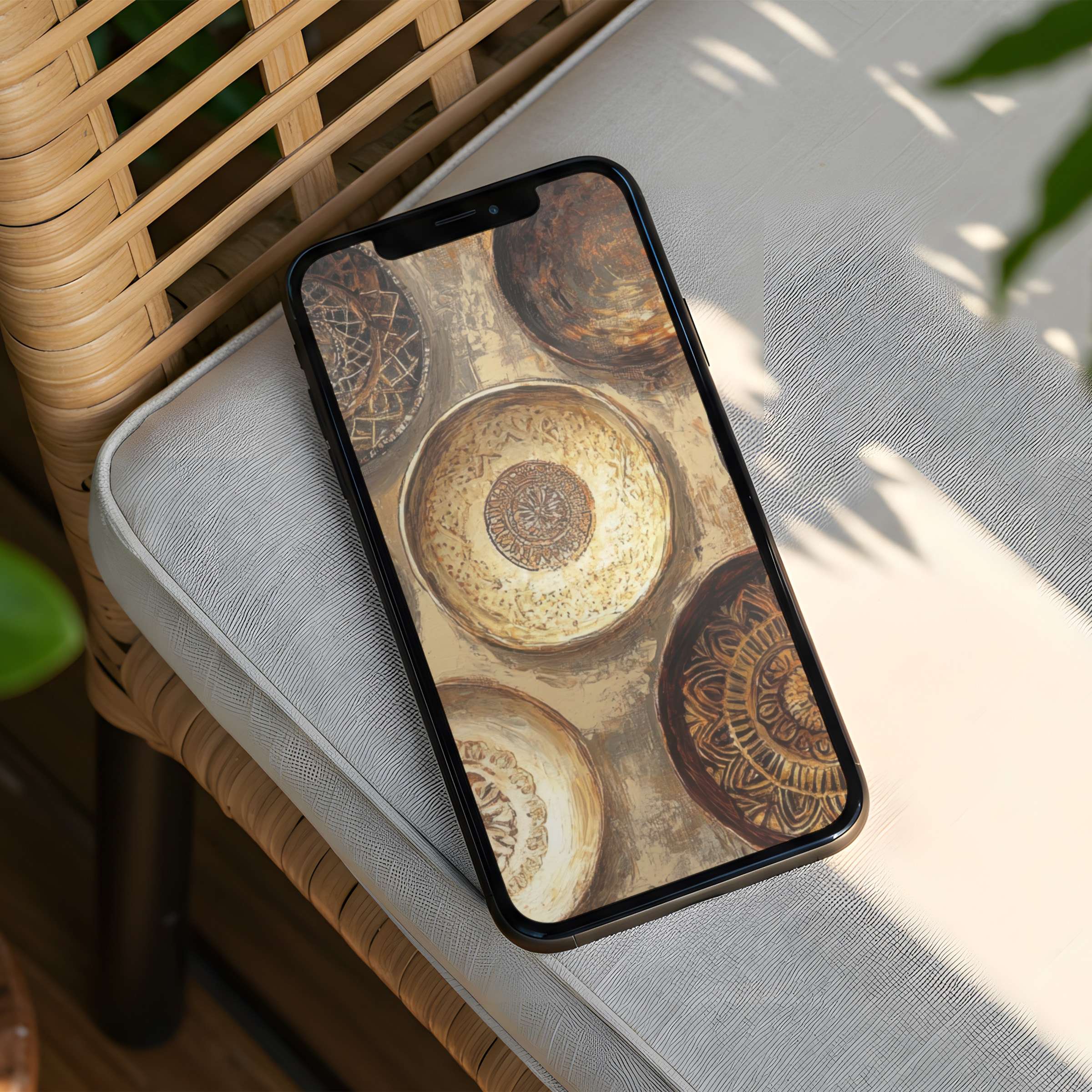 Elegant abstract iPhone background with earthy tones and intricate patterns offers instant download for phone calm and inspiration