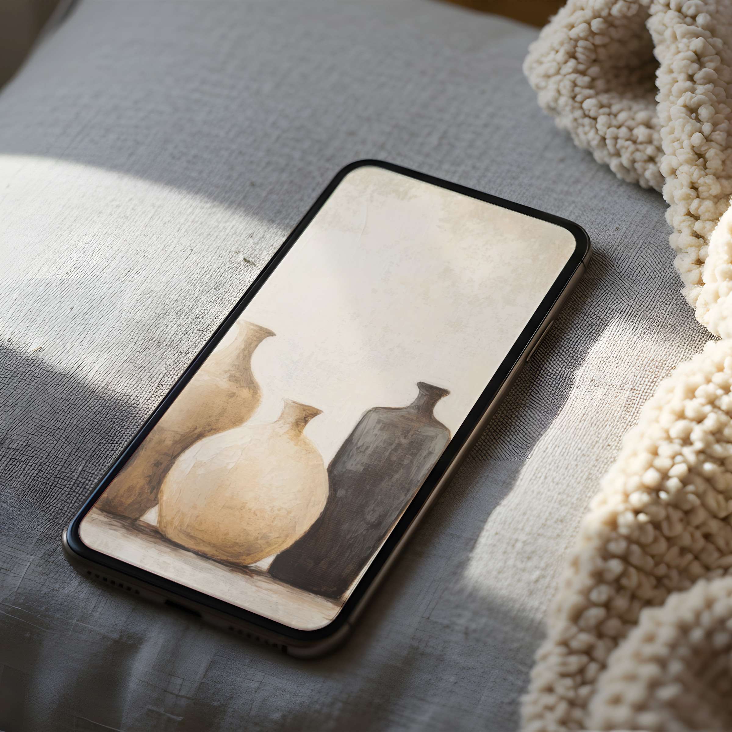 Elegant abstract curves in soft neutral tones create a serene phone wallpaper, ideal for iPhone or Android high-resolution download