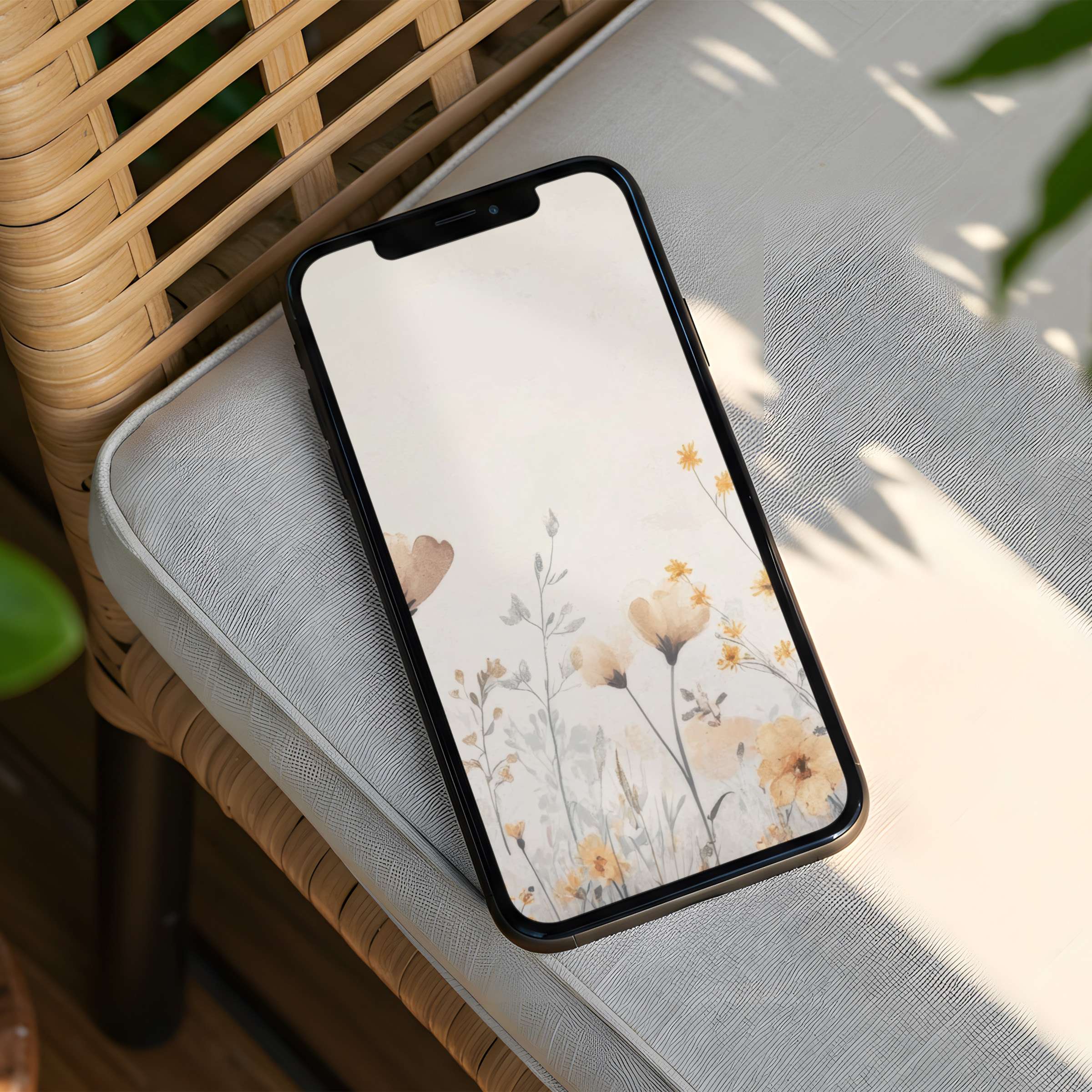 Chic botanical iPhone background in soft neutrals offers instant download for phone peace and elegance, fitting all devices