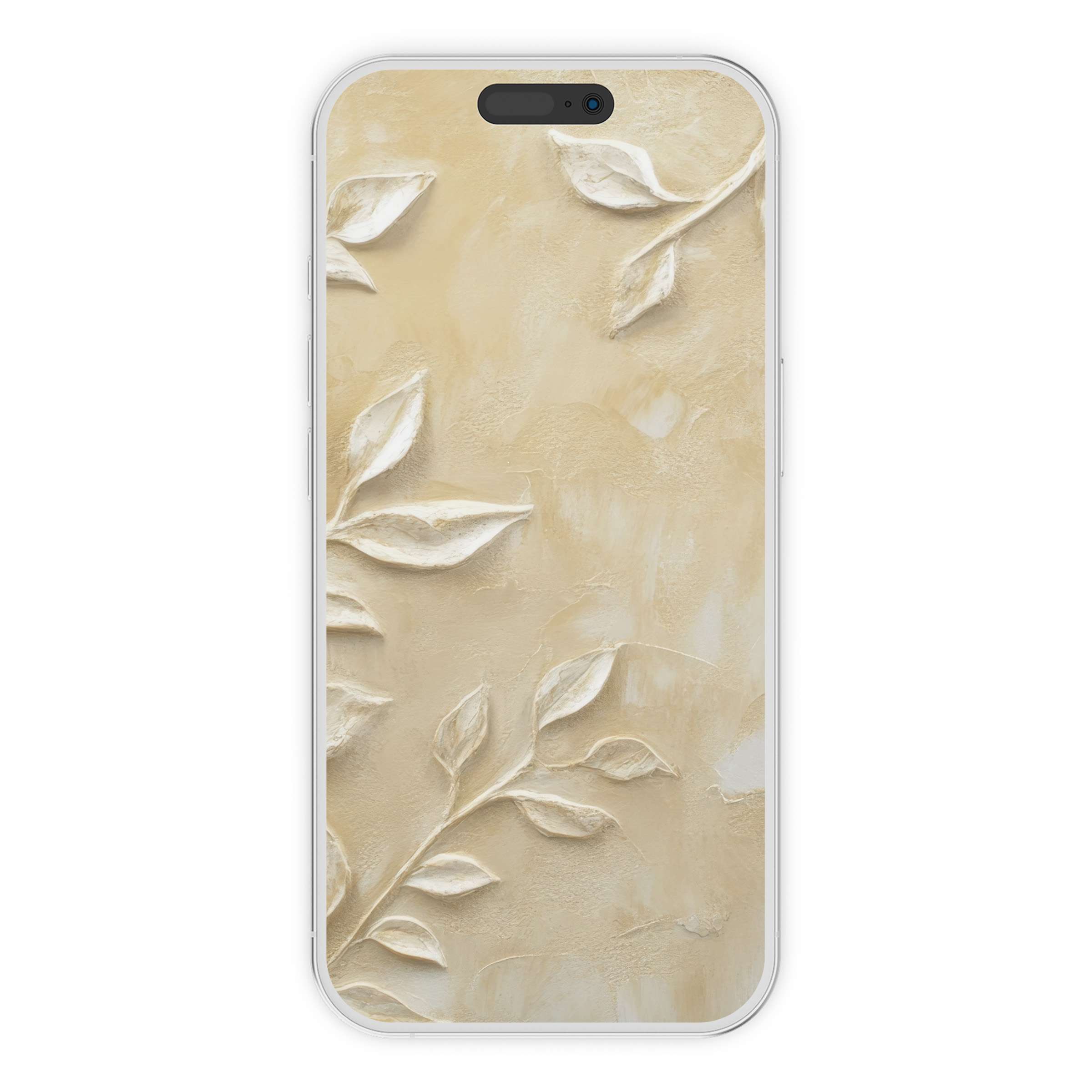 Creamy textured boho iPhone wallpaper featuring embossed leaves offers serene aesthetic for phone background digital download users