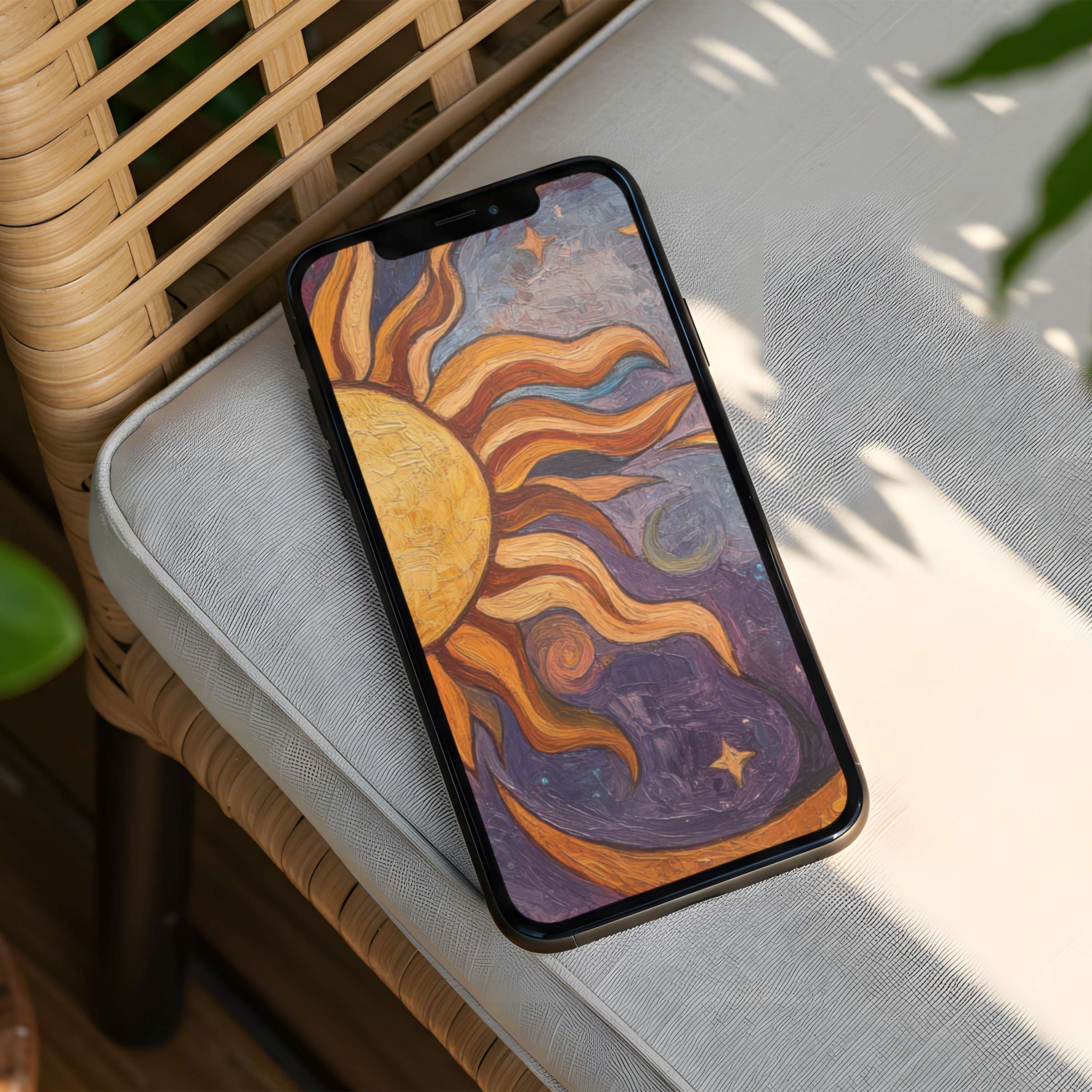 Vivid sun and moon iPhone background for instant download elevates phone aesthetics with calm, elegant inspiration and universal fit