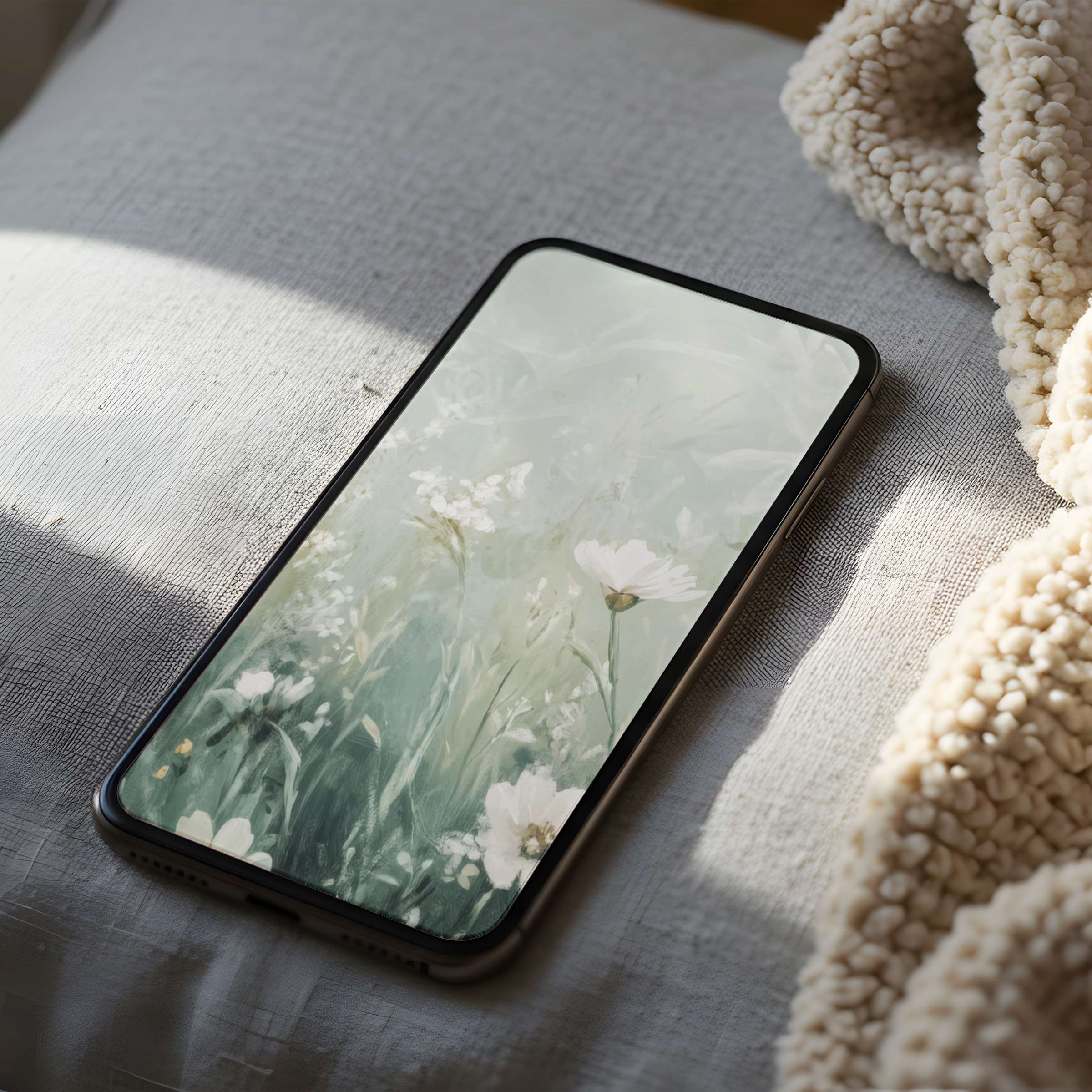 Elegant phone wallpaper featuring serene pastel wildflowers, ideal for iPhone and Android as a high-resolution digital download