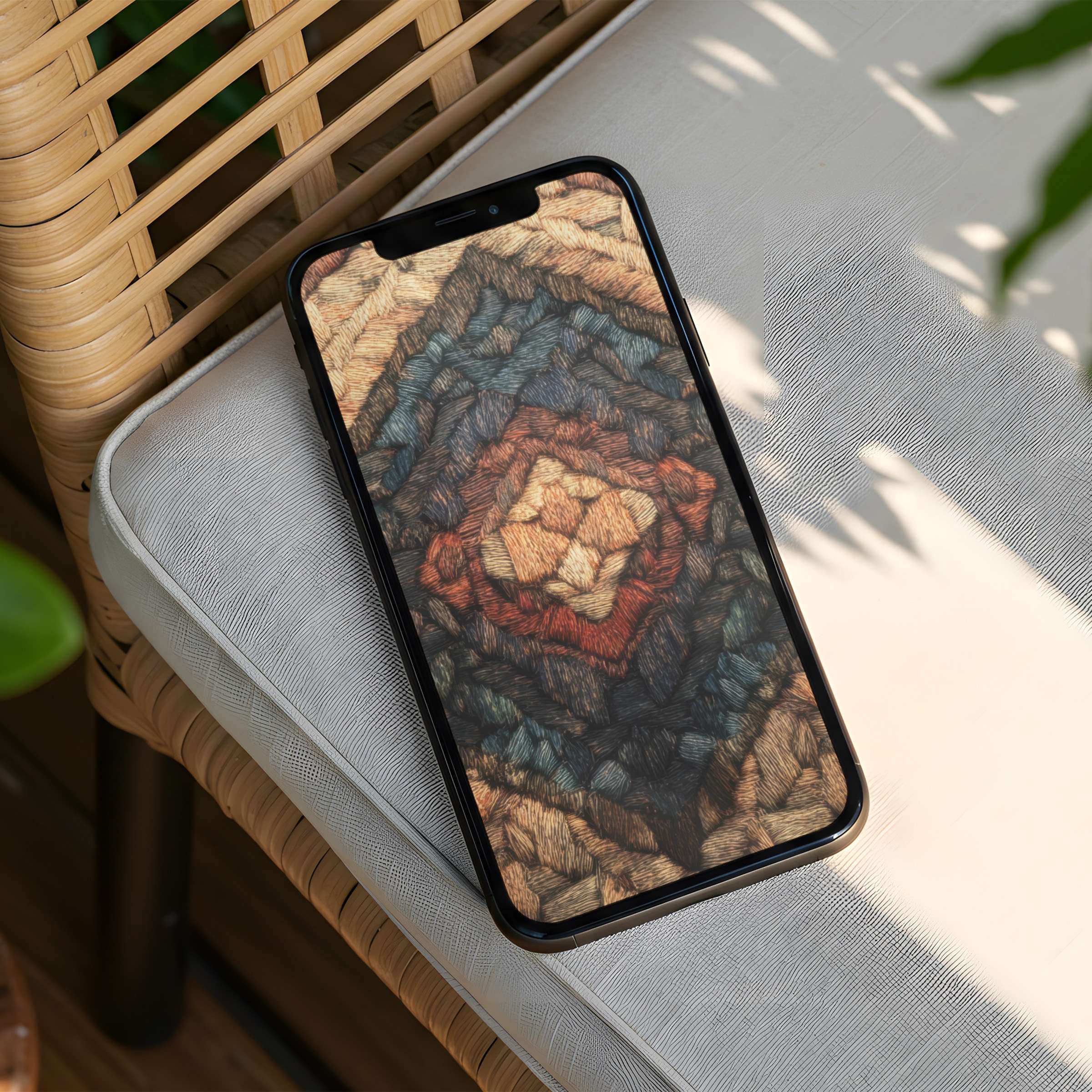 Elegant woven texture iPhone background on phone offers instant download inspiring calm aesthetics fitting all screen types